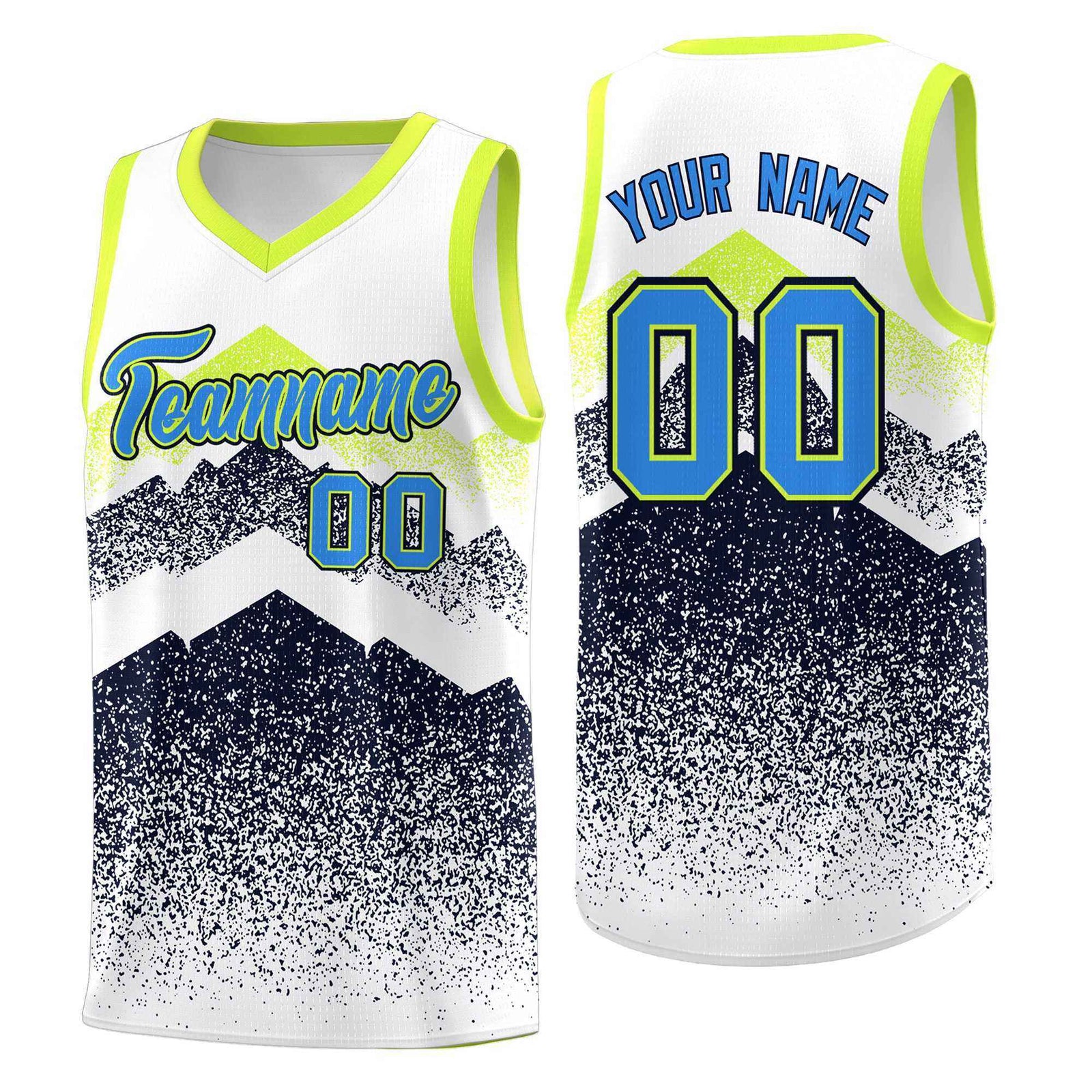 Personalized Youth Basketball Jerseys White Navy Gradient Mountain Design Uniforms