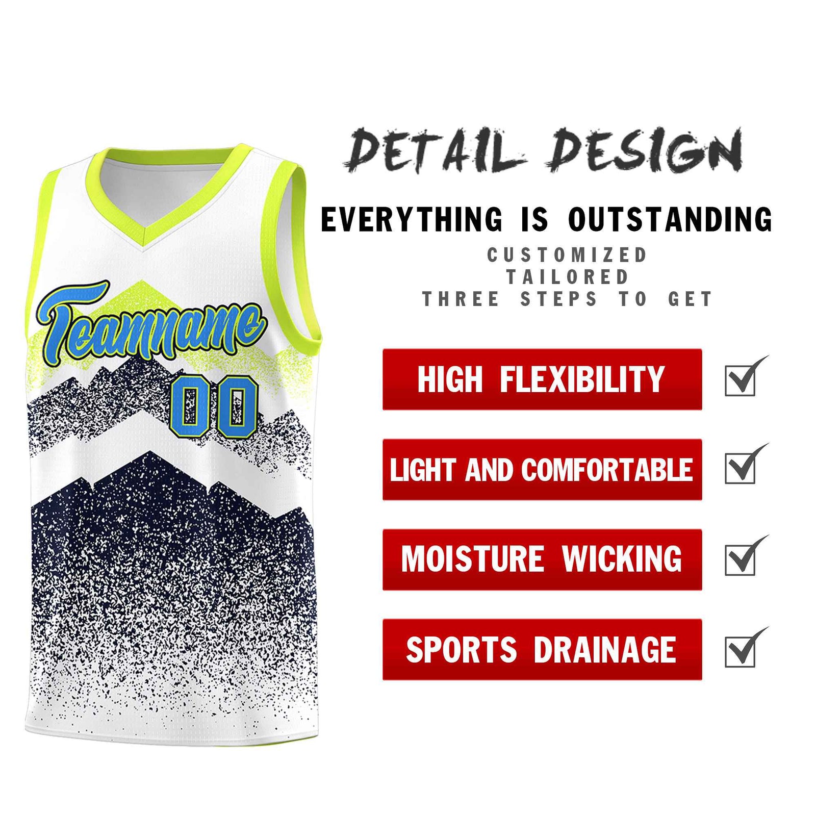 Personalized Youth Basketball Jerseys White Navy Gradient Mountain Design Uniforms