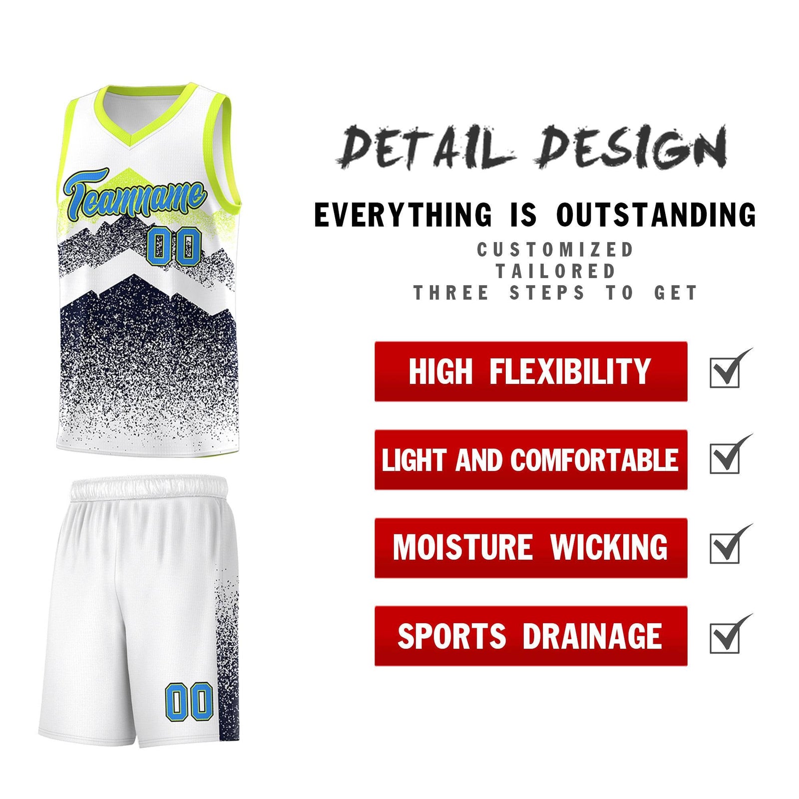Personalized Youth Basketball Jerseys White Navy Gradient Mountain Design Uniforms