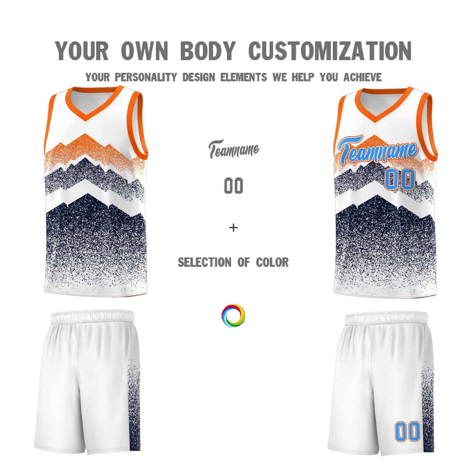 Personalized Youth Basketball Jerseys White Navy Gradient Mountain Design Uniforms