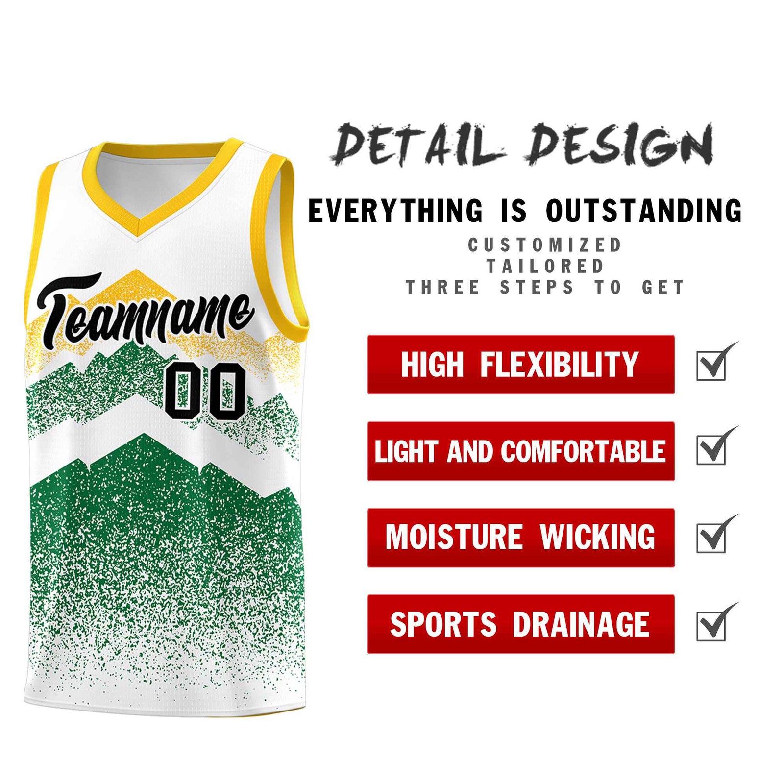 Personalized Youth Basketball Jerseys White Kelly Green Gradient Mountain Design Uniforms