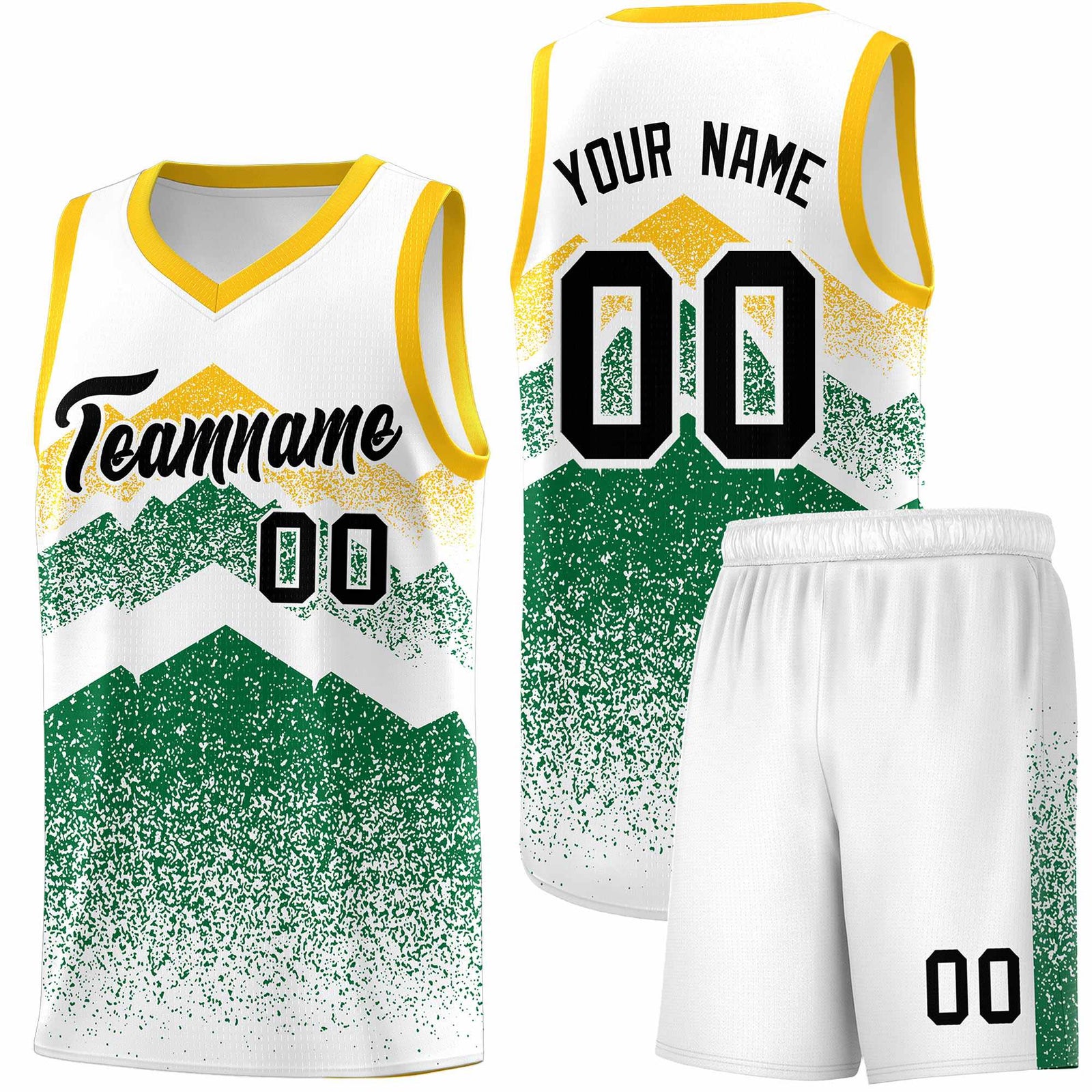 Personalized Youth Basketball Jerseys White Kelly Green Gradient Mountain Design Uniforms