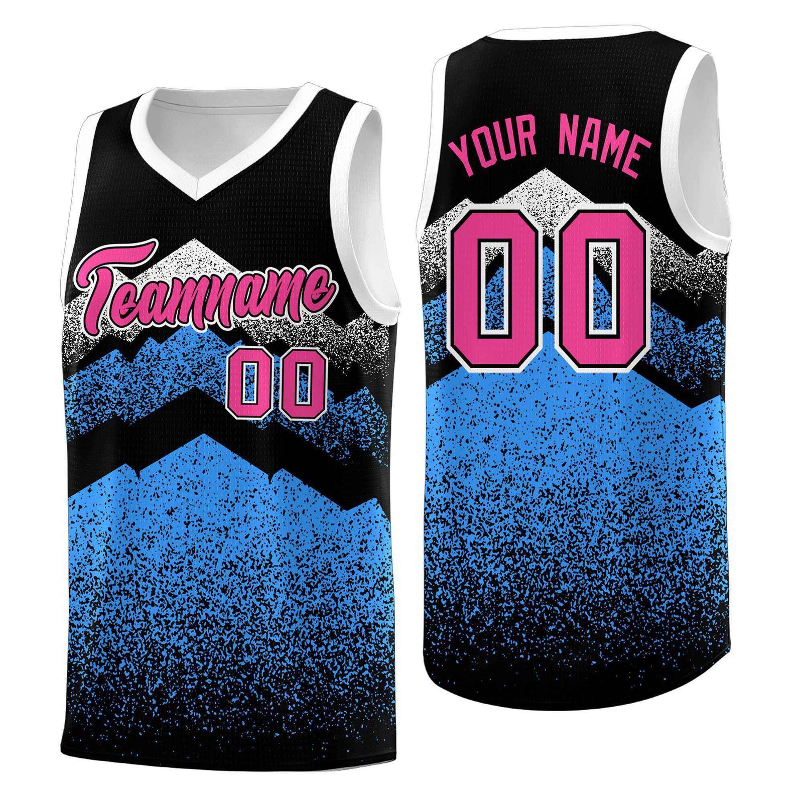 Personalized Youth Basketball Jerseys Black Powder Blue Gradient Mountain Design Uniforms