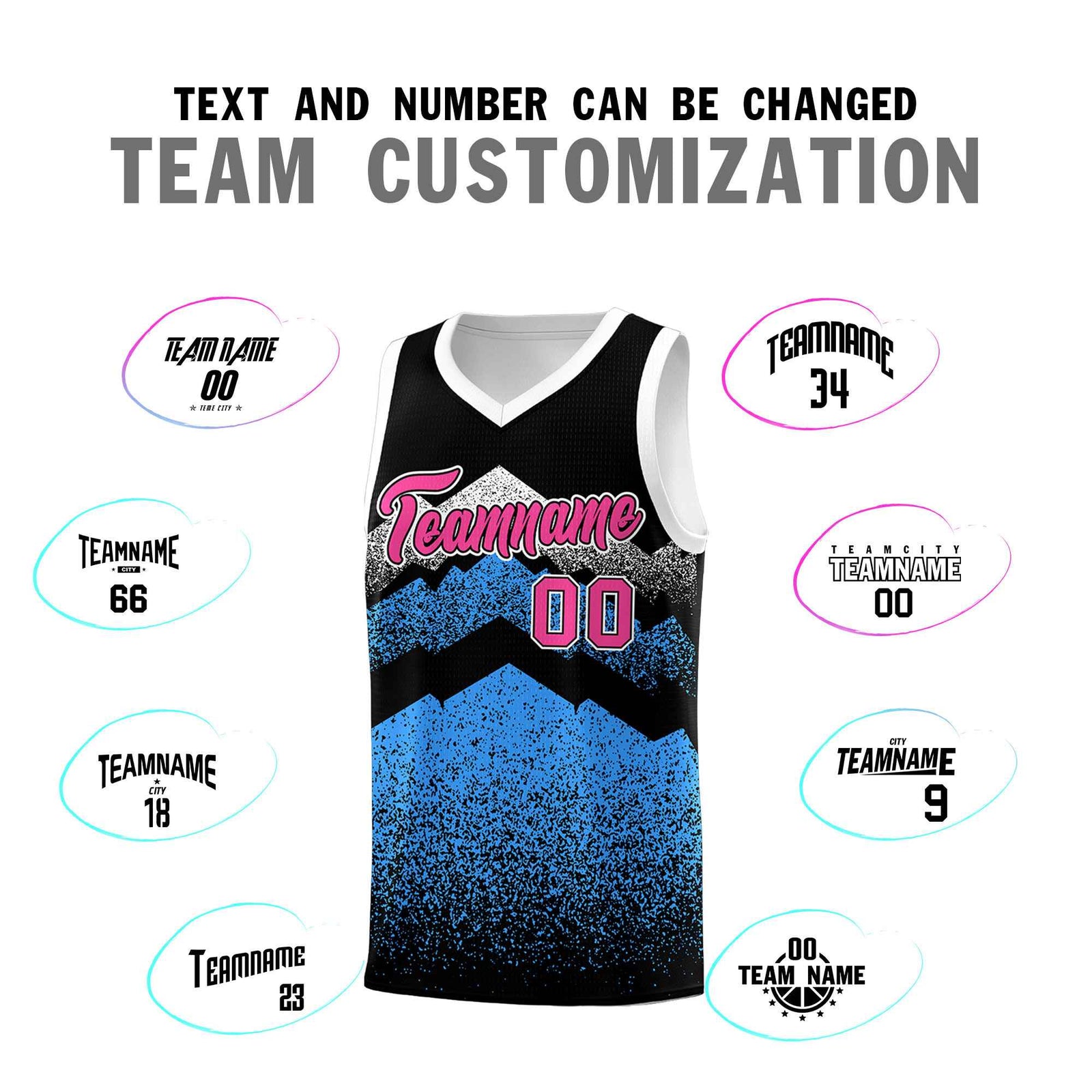 Personalized Youth Basketball Jerseys Black Powder Blue Gradient Mountain Design Uniforms