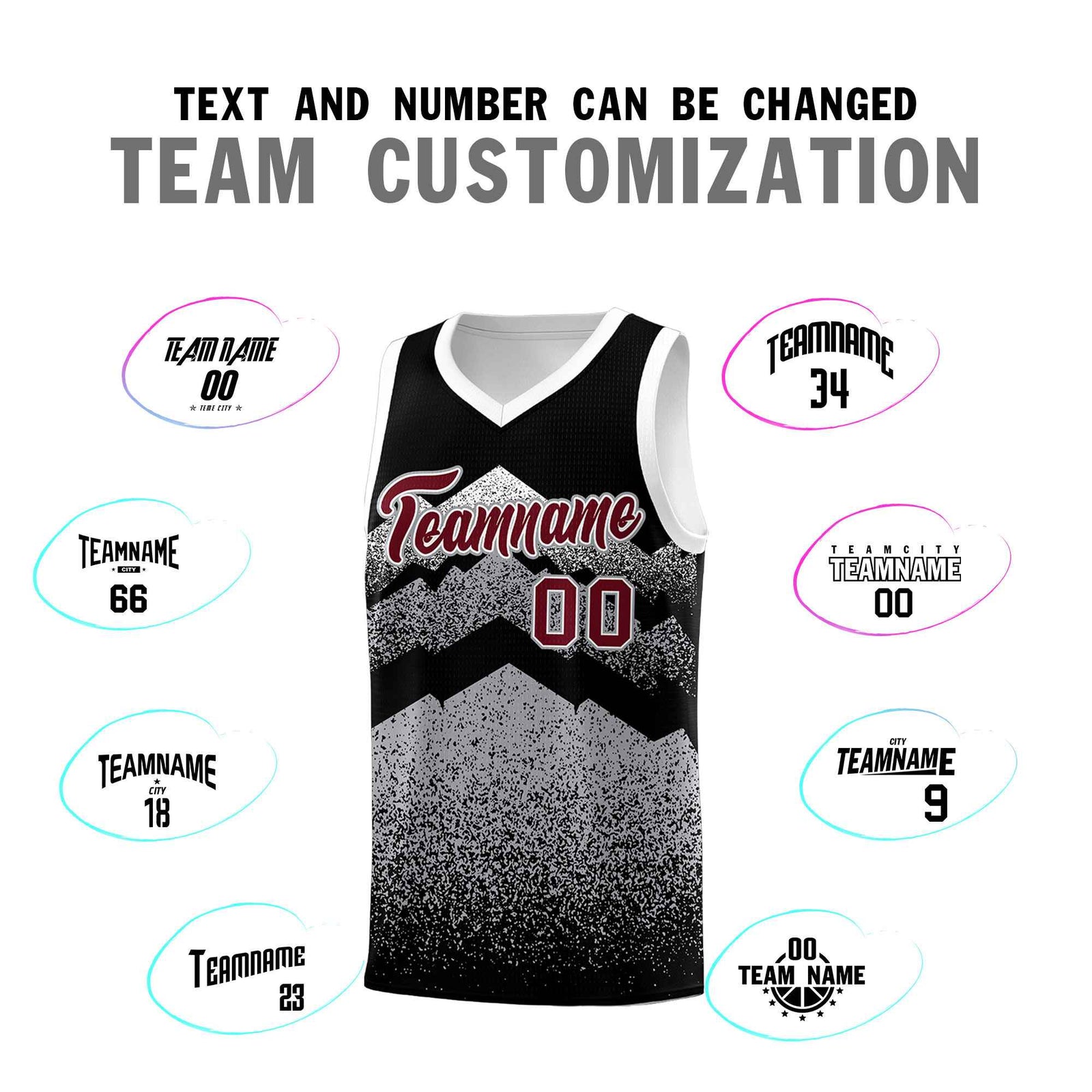 Personalized Youth Basketball Jerseys Black Gray Gradient Mountain Design Uniforms