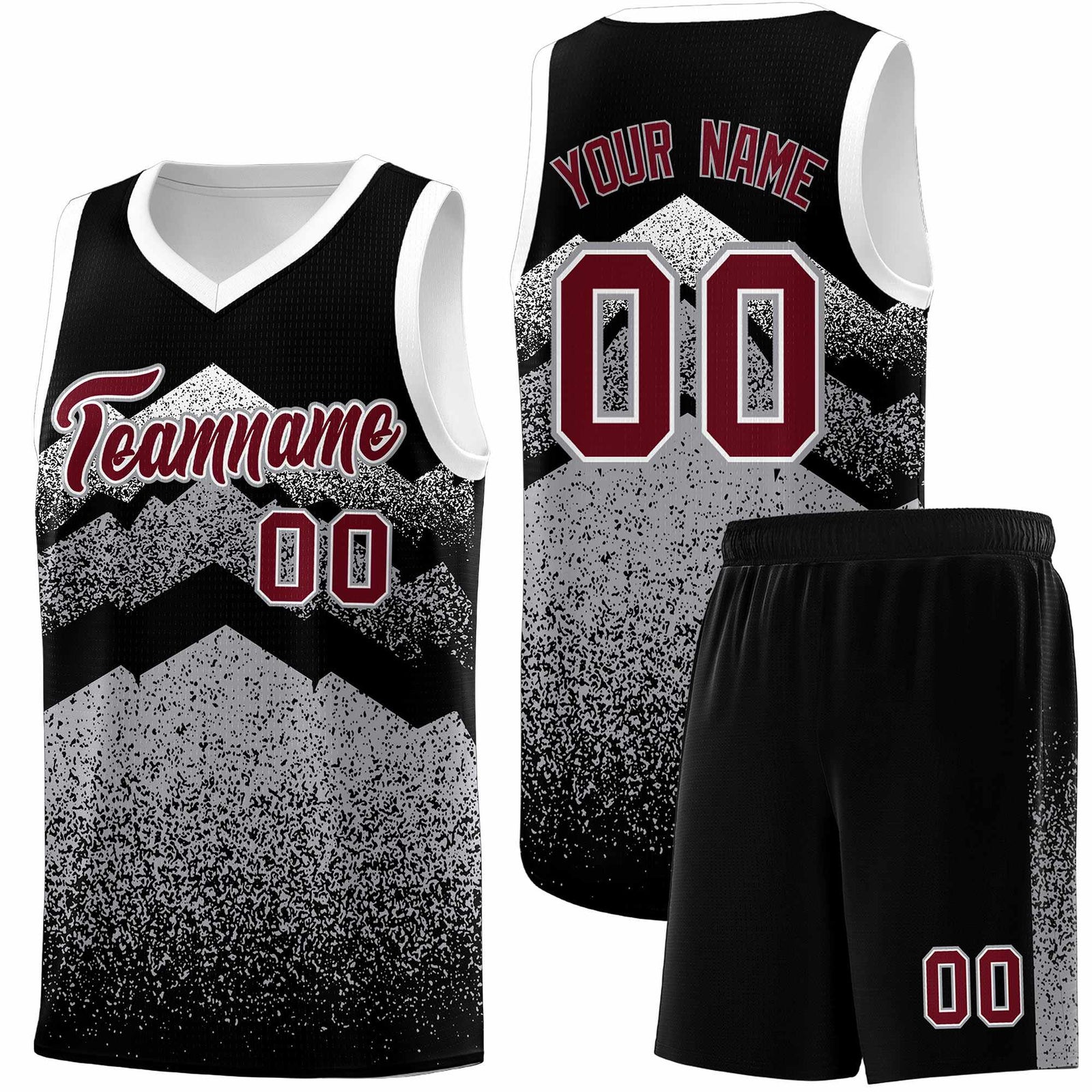 Personalized Youth Basketball Jerseys Black Gray Gradient Mountain Design Uniforms