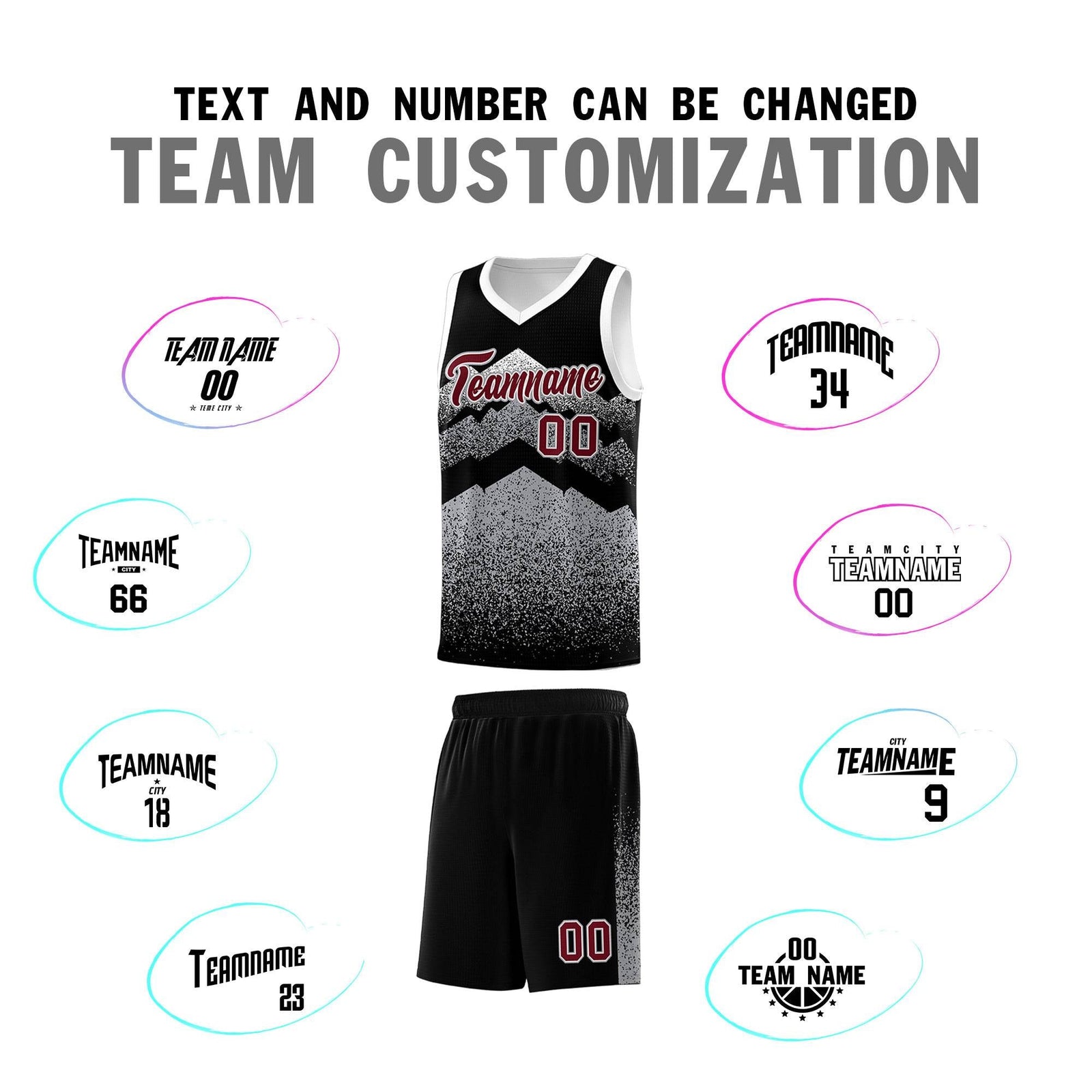 Personalized Youth Basketball Jerseys Black Gray Gradient Mountain Design Uniforms