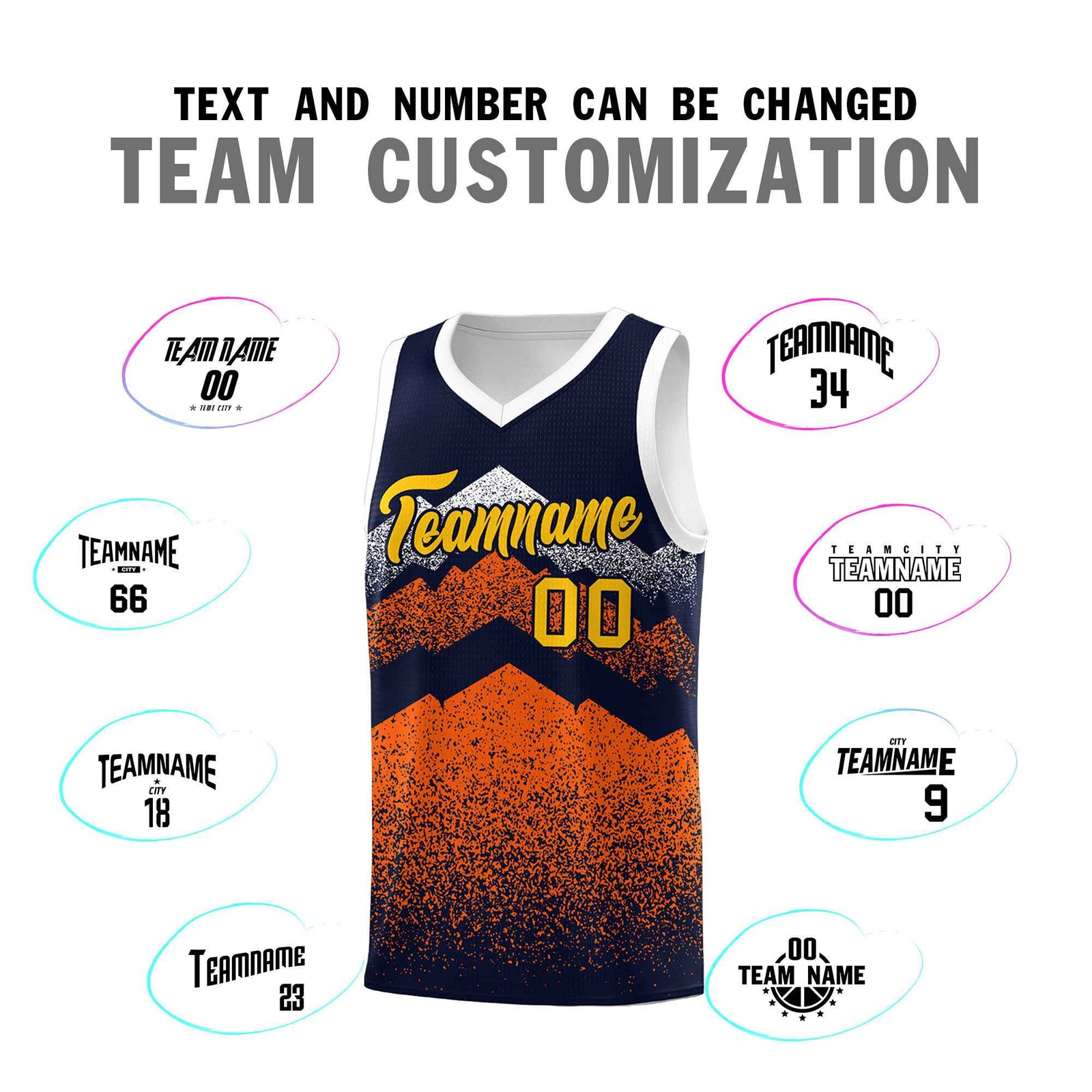 Personalized Youth Basketball Jerseys Navy Orange Gradient Mountain Design Uniforms