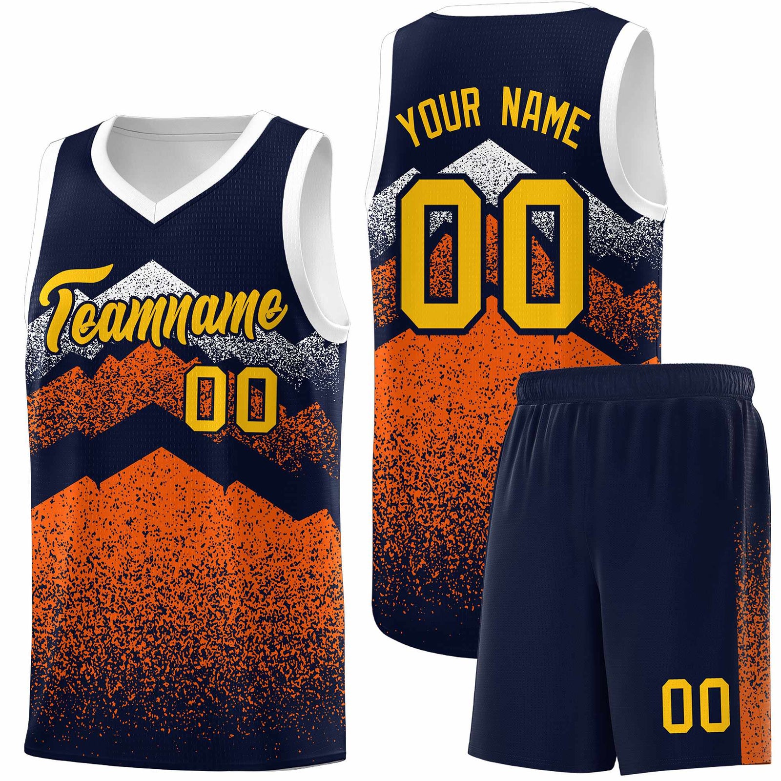 Personalized Youth Basketball Jerseys Navy Orange Gradient Mountain Design Uniforms