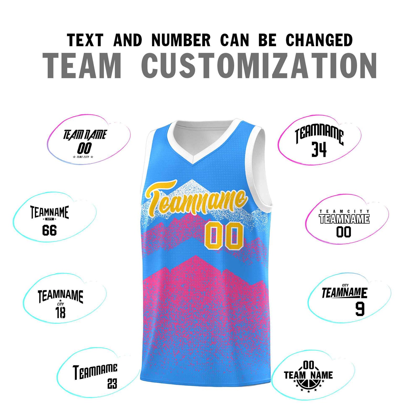 Custom Youth Basketball Jerseys Powder Blue Pink Gradient Mountain Design Uniforms
