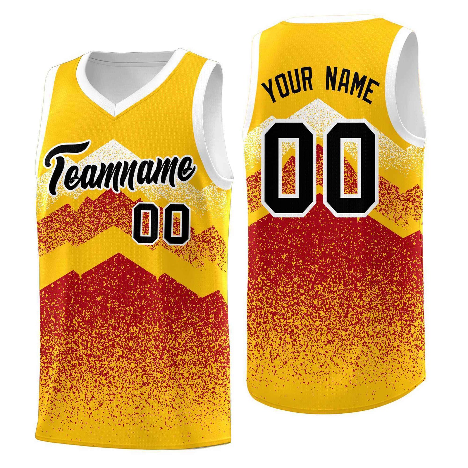 Personalized Youth Basketball Jerseys Gold Red Gradient Mountain Design Uniforms