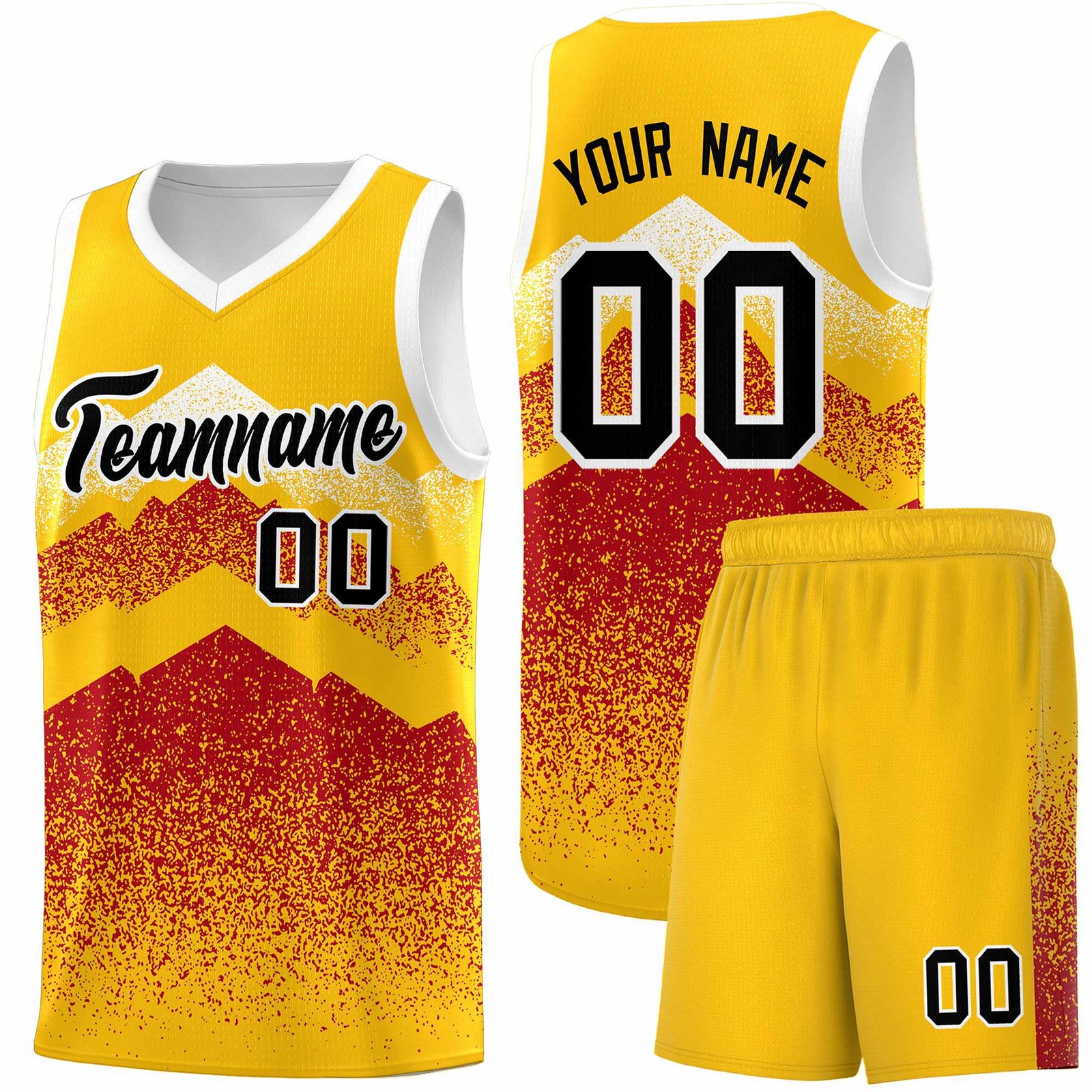 Personalized Youth Basketball Jerseys Gold Red Gradient Mountain Design Uniforms