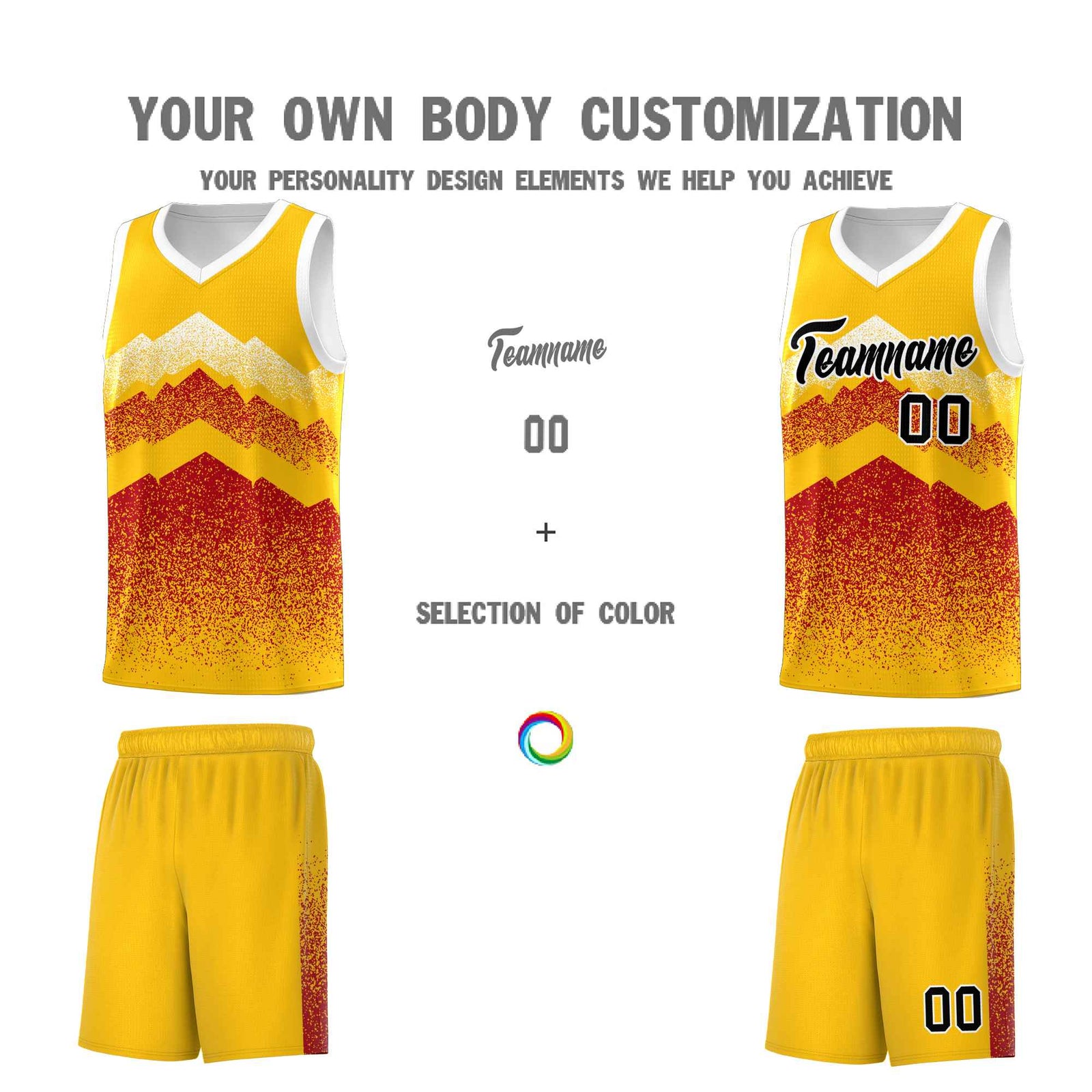 Personalized Youth Basketball Jerseys Gold Red Gradient Mountain Design Uniforms