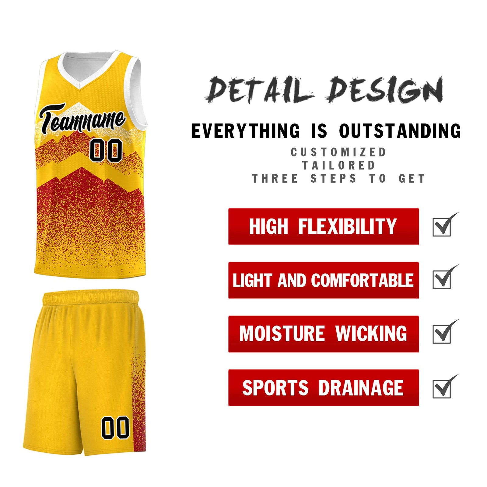 Personalized Youth Basketball Jerseys Gold Red Gradient Mountain Design Uniforms