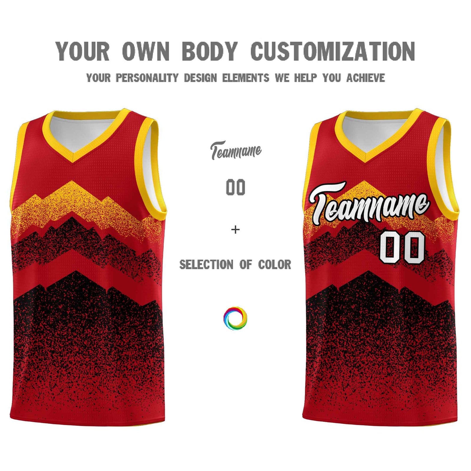 Custom Youth Basketball Jerseys Red Black Gradient Mountain Design Uniforms
