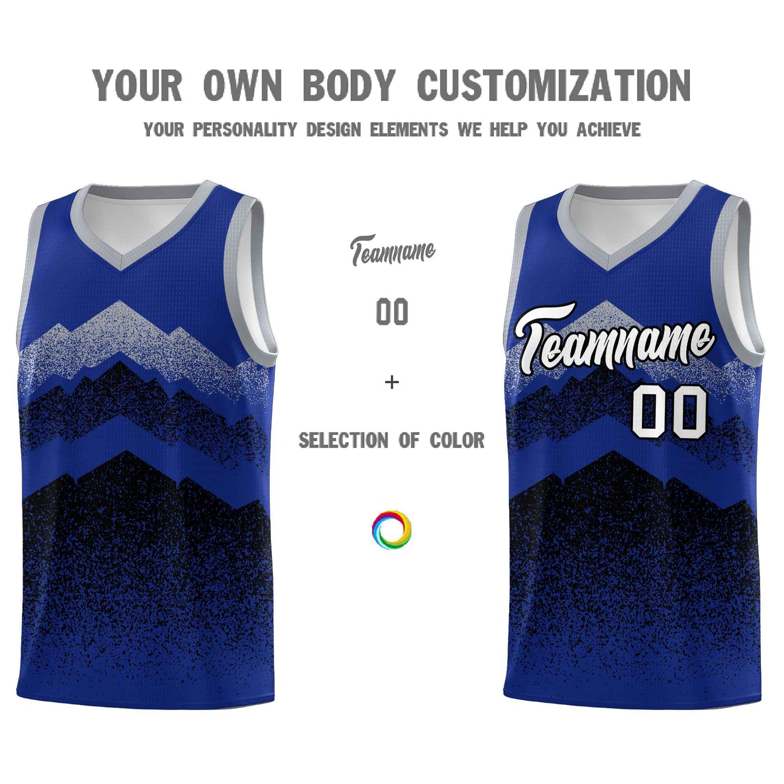 Personalized Youth Basketball Jerseys Royal Black Gradient Mountain Design Uniforms