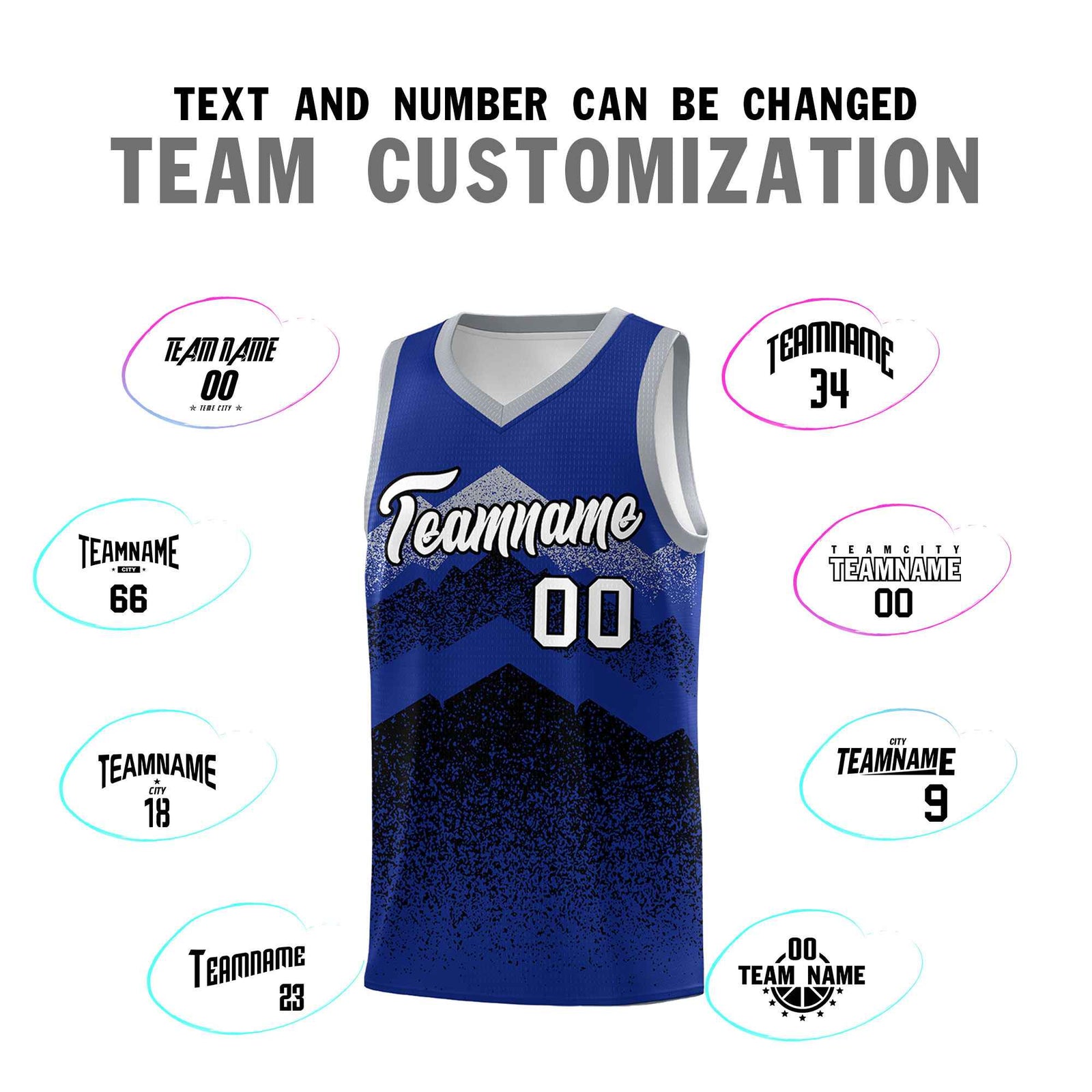 Personalized Youth Basketball Jerseys Royal Black Gradient Mountain Design Uniforms