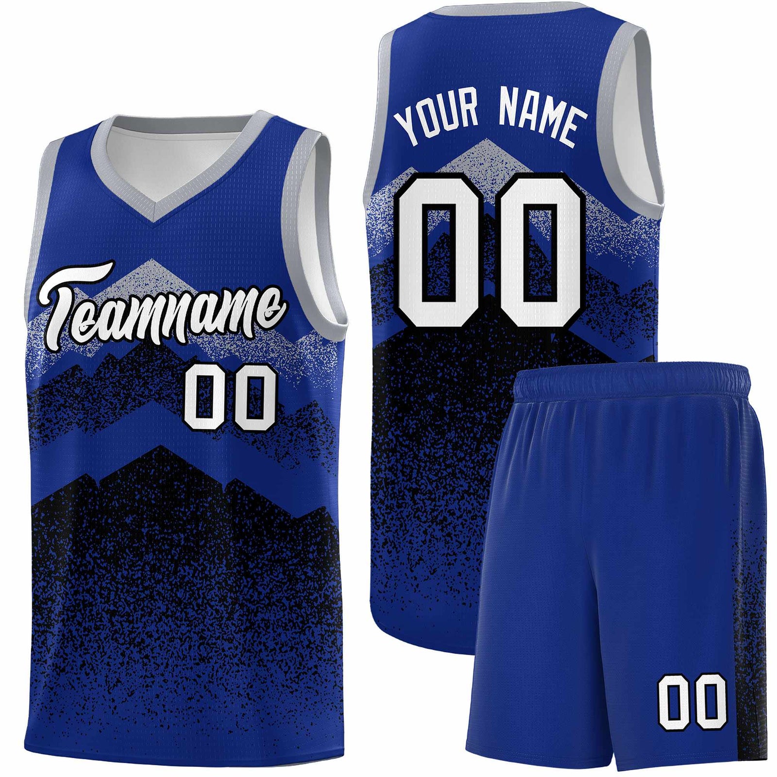 Personalized Youth Basketball Jerseys Royal Black Gradient Mountain Design Uniforms