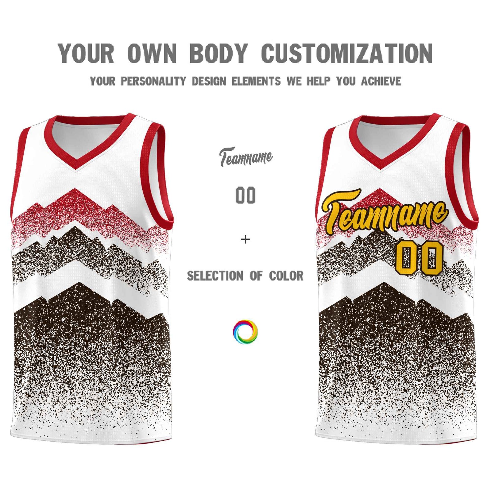 Custom Youth Basketball Jerseys White Brown Gradient Mountain Design Uniforms