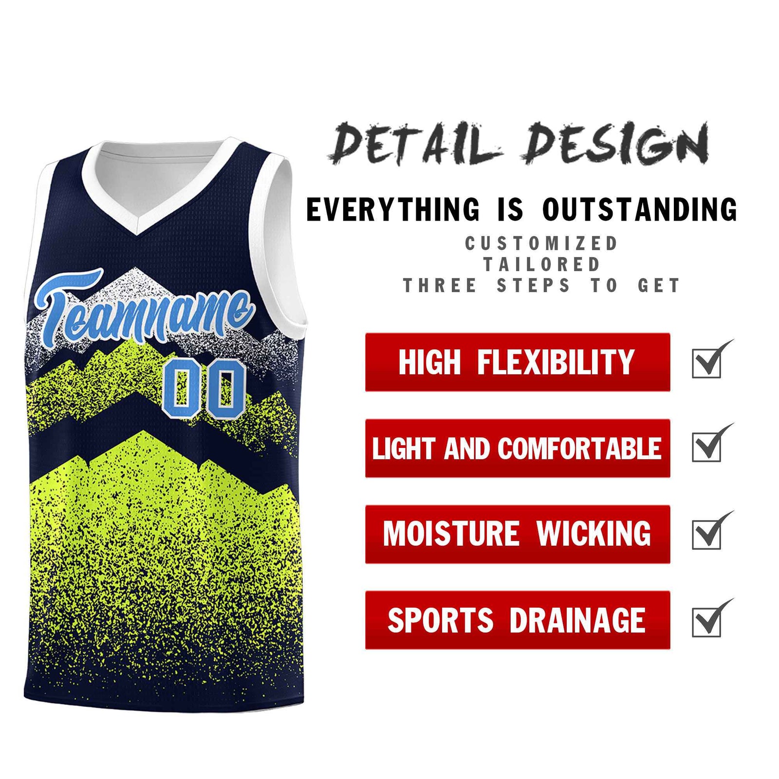 Personalized Youth Basketball Jerseys Navy Neon Green Gradient Mountain Design Uniforms