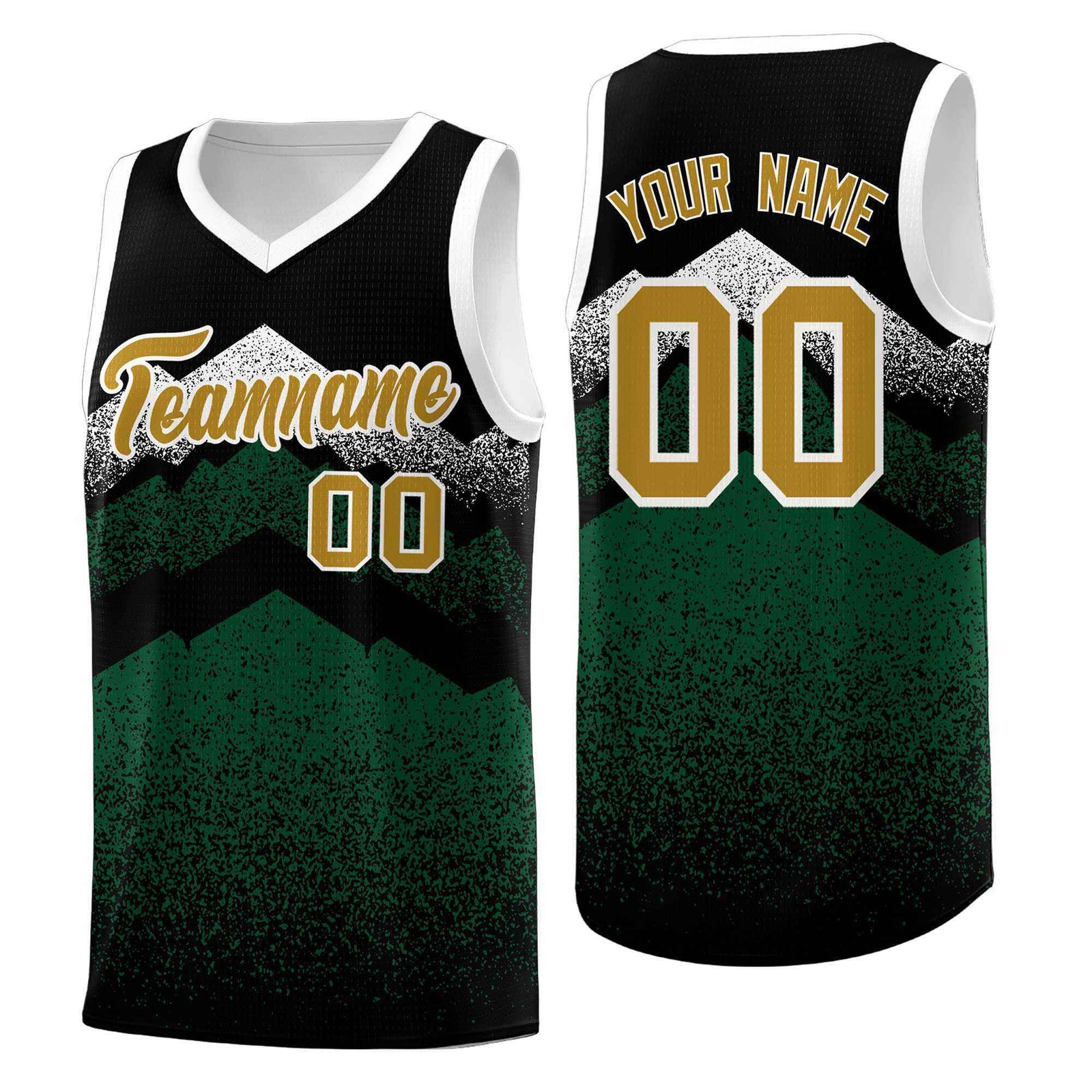 Personalized Youth Basketball Jerseys Black Green Gradient Mountain Design Uniforms