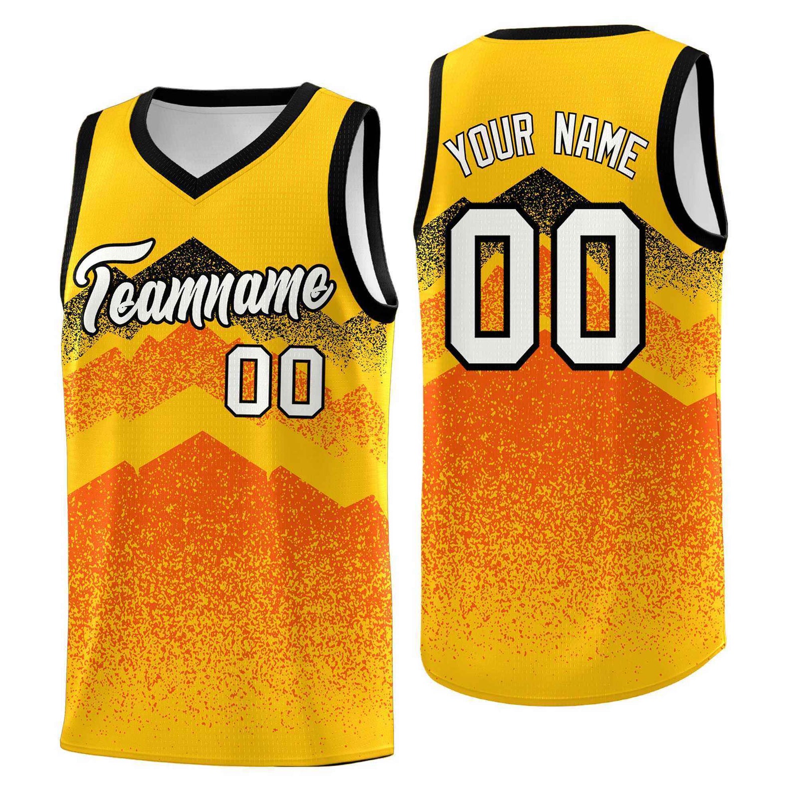 Personalized Youth Basketball Jerseys Yellow Orange Gradient Mountain Design Uniforms