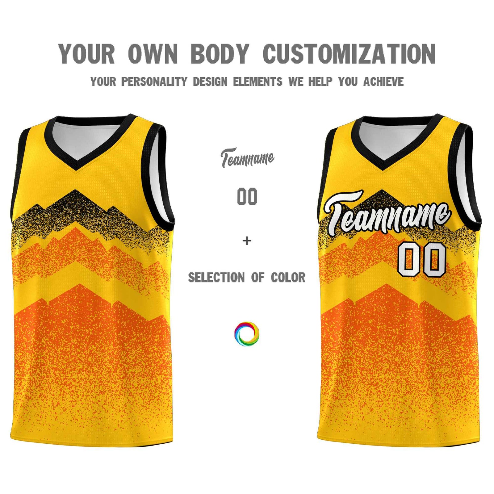 Personalized Youth Basketball Jerseys Yellow Orange Gradient Mountain Design Uniforms