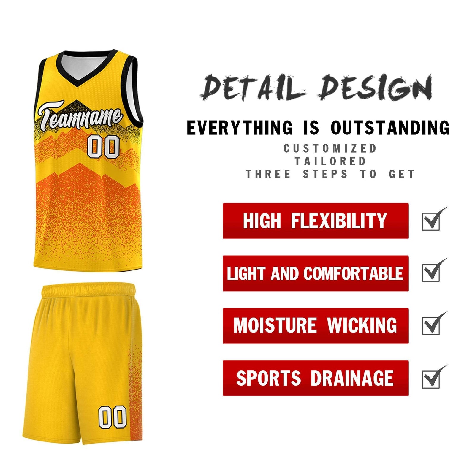 Personalized Youth Basketball Jerseys Yellow Orange Gradient Mountain Design Uniforms