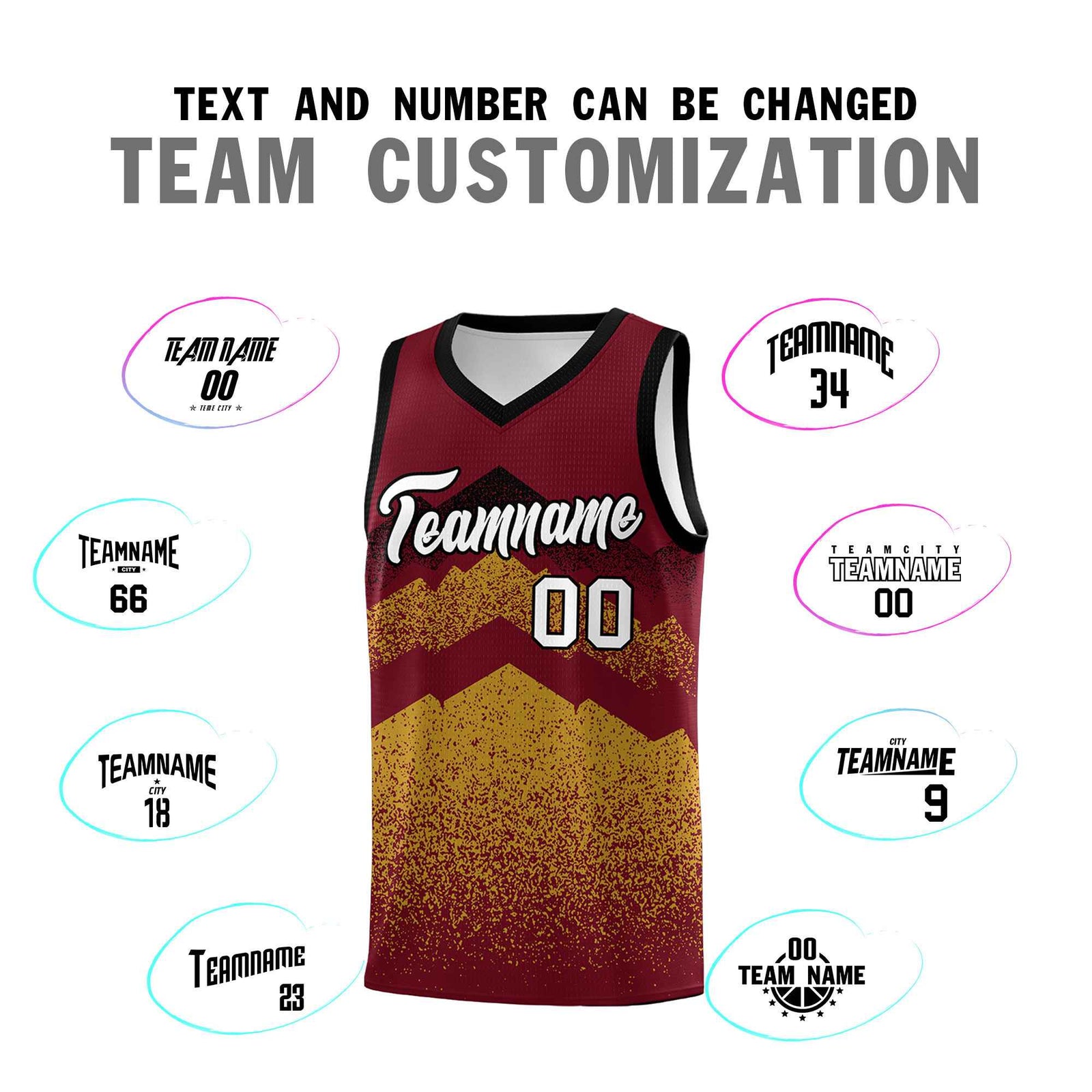 Personalized Youth Basketball Jerseys Crimson Old Gold Gradient Mountain Design Uniforms