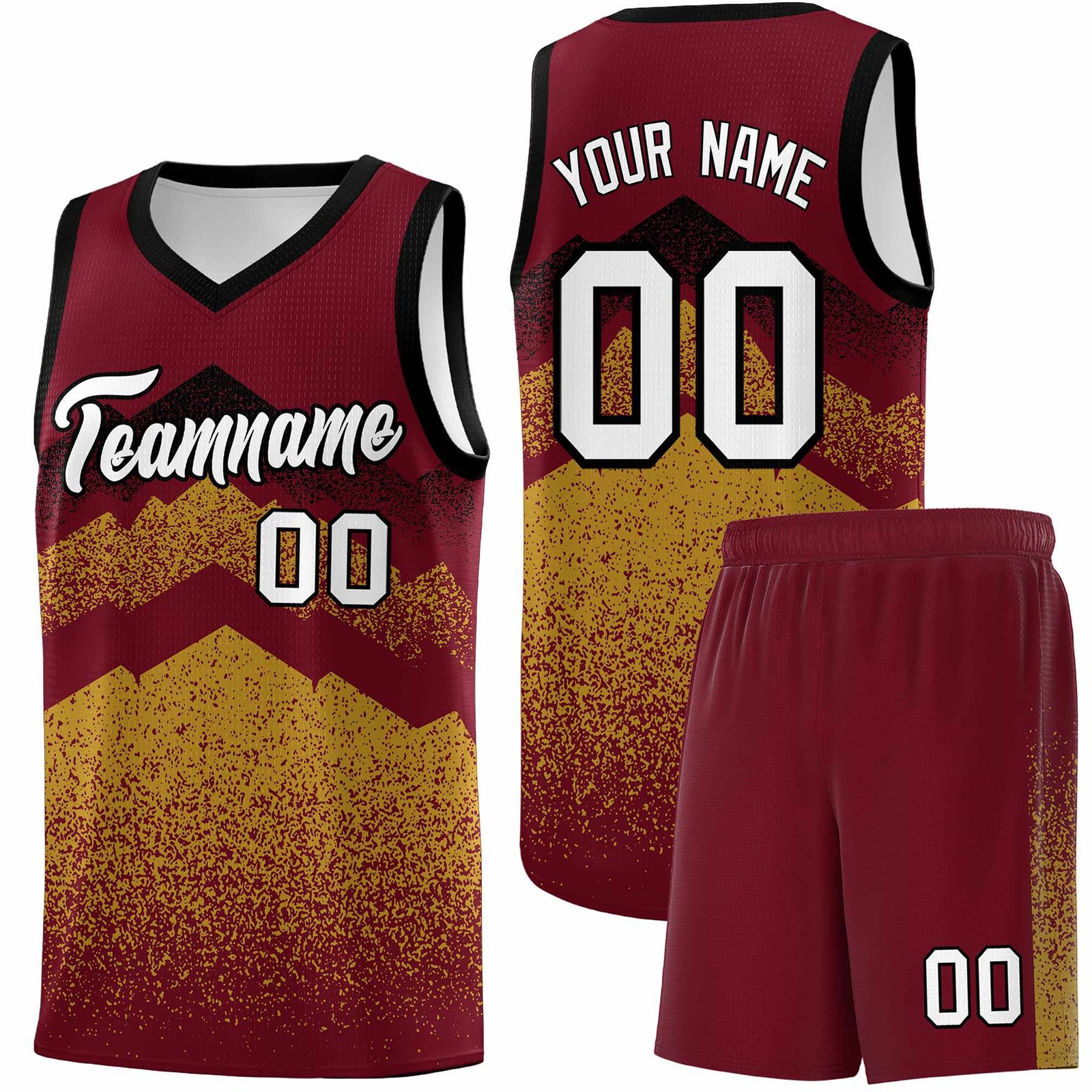 Personalized Youth Basketball Jerseys Crimson Old Gold Gradient Mountain Design Uniforms