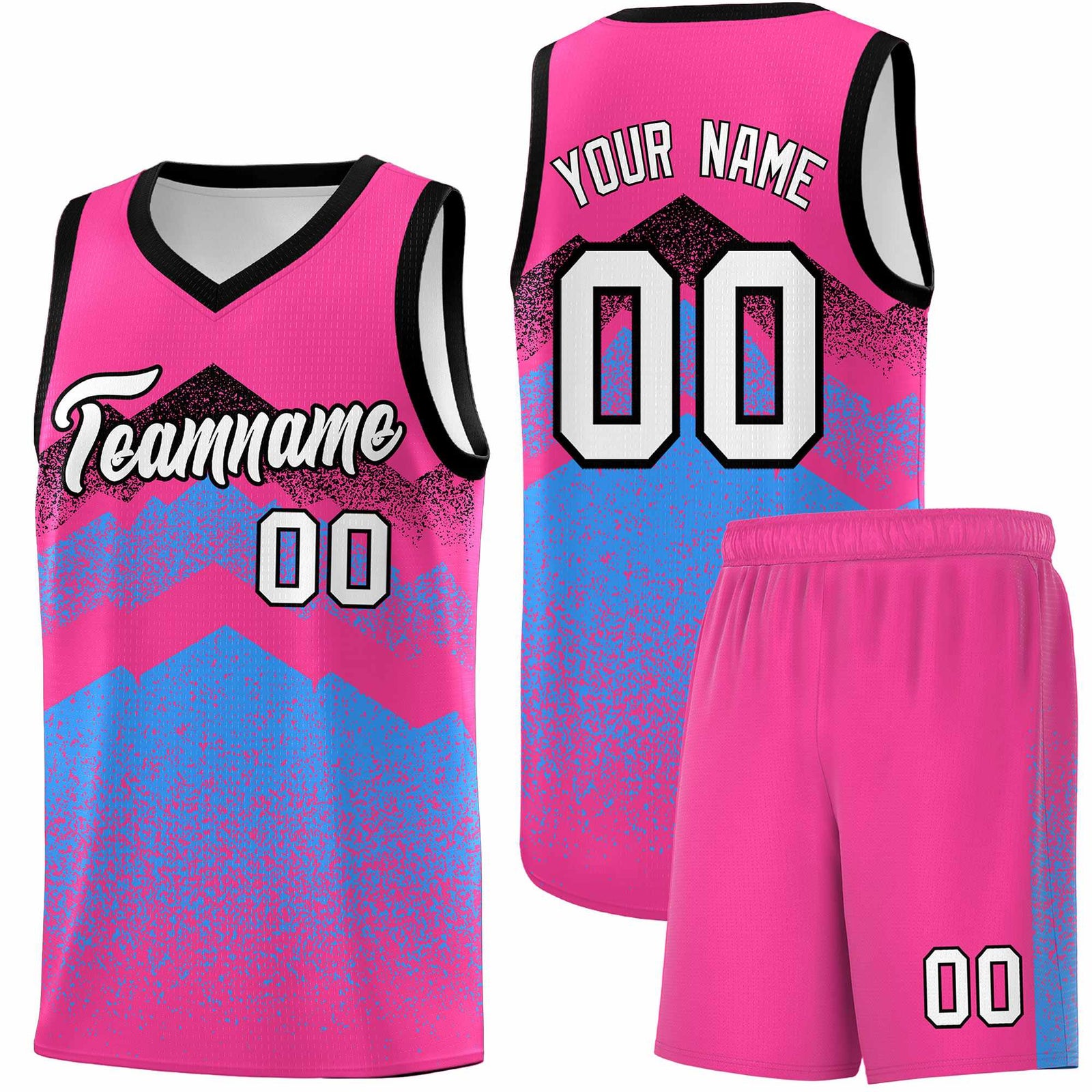 Personalized Youth Basketball Jerseys Pink Powder Blue Gradient Mountain Design Uniforms