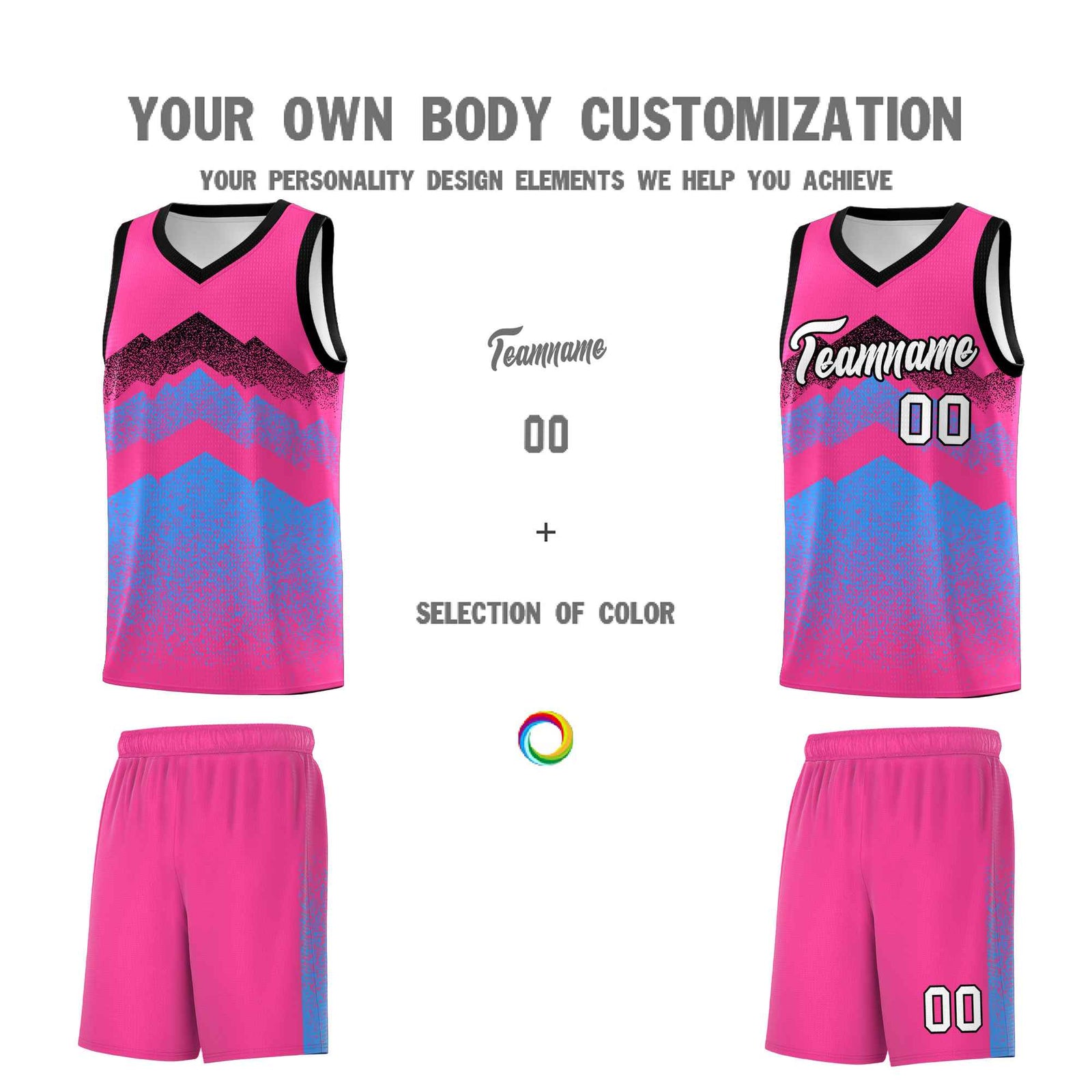 Personalized Youth Basketball Jerseys Pink Powder Blue Gradient Mountain Design Uniforms