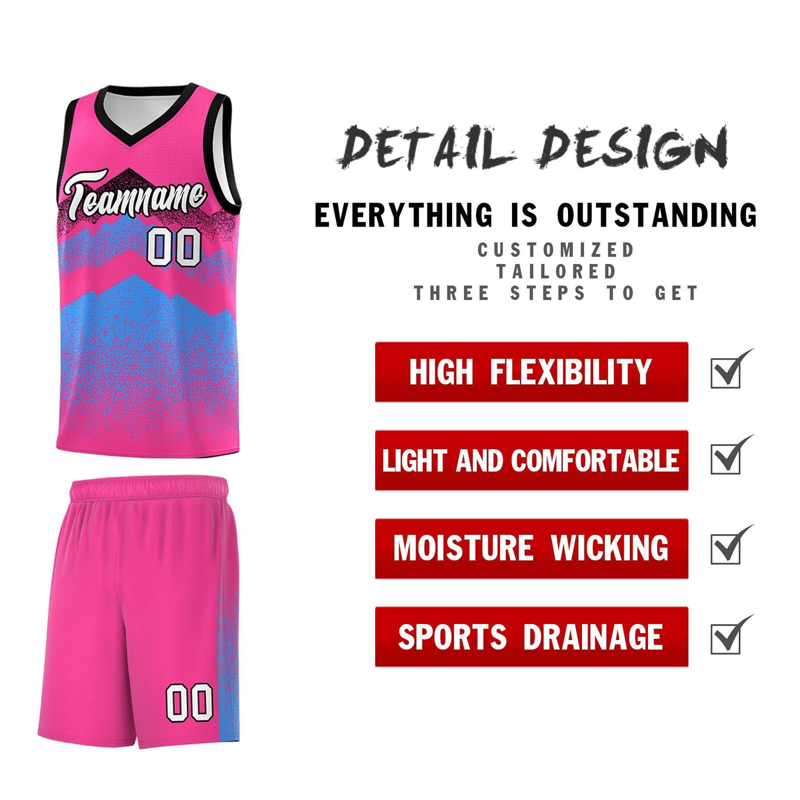 Personalized Youth Basketball Jerseys Pink Powder Blue Gradient Mountain Design Uniforms