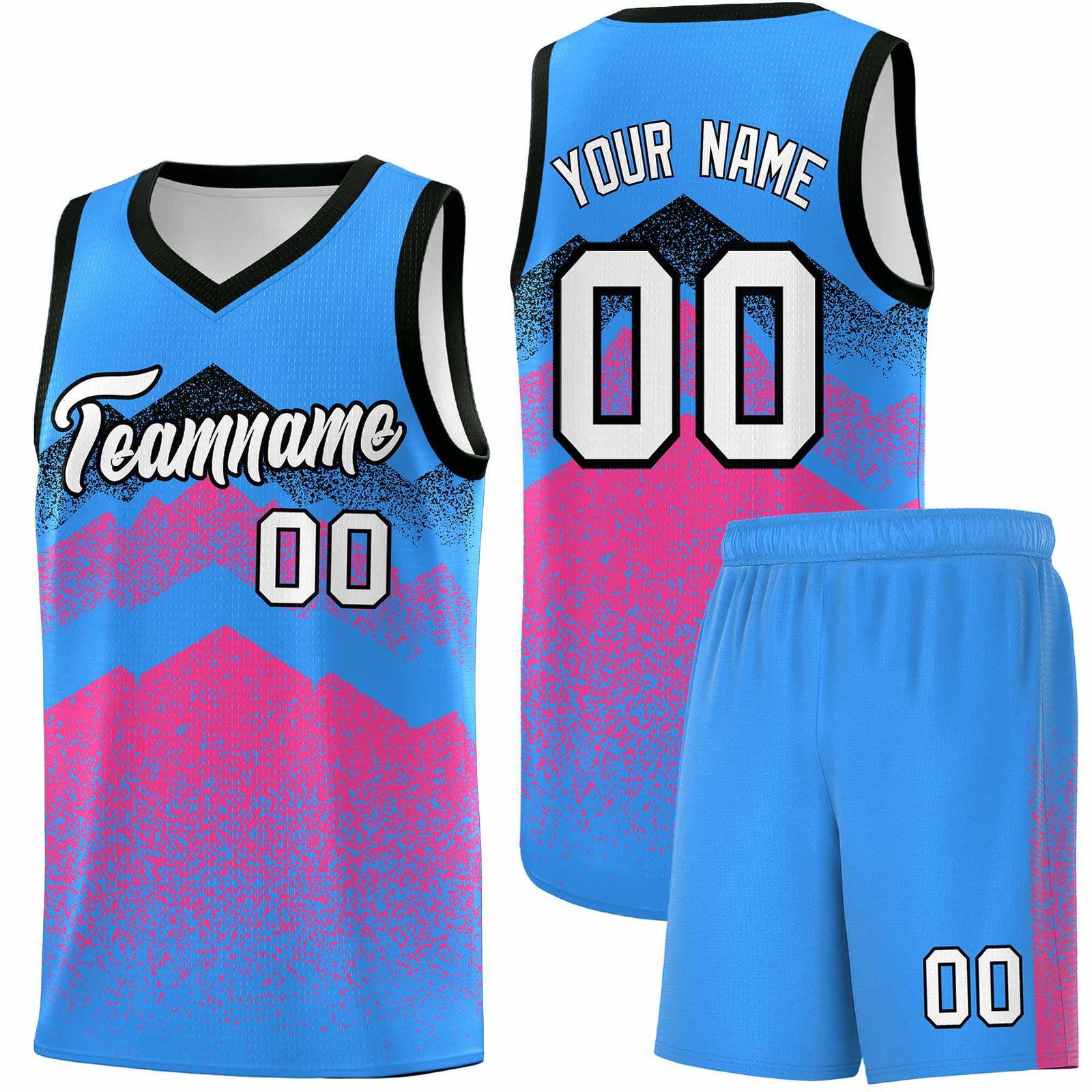 Custom Youth Basketball Jerseys Powder Blue Pink Gradient Mountain Design Uniforms