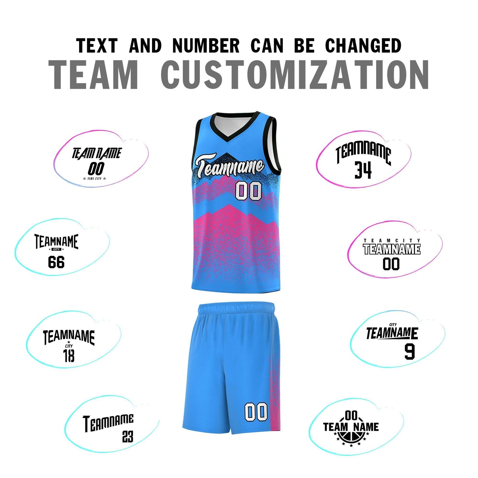 Custom Youth Basketball Jerseys Powder Blue Pink Gradient Mountain Design Uniforms