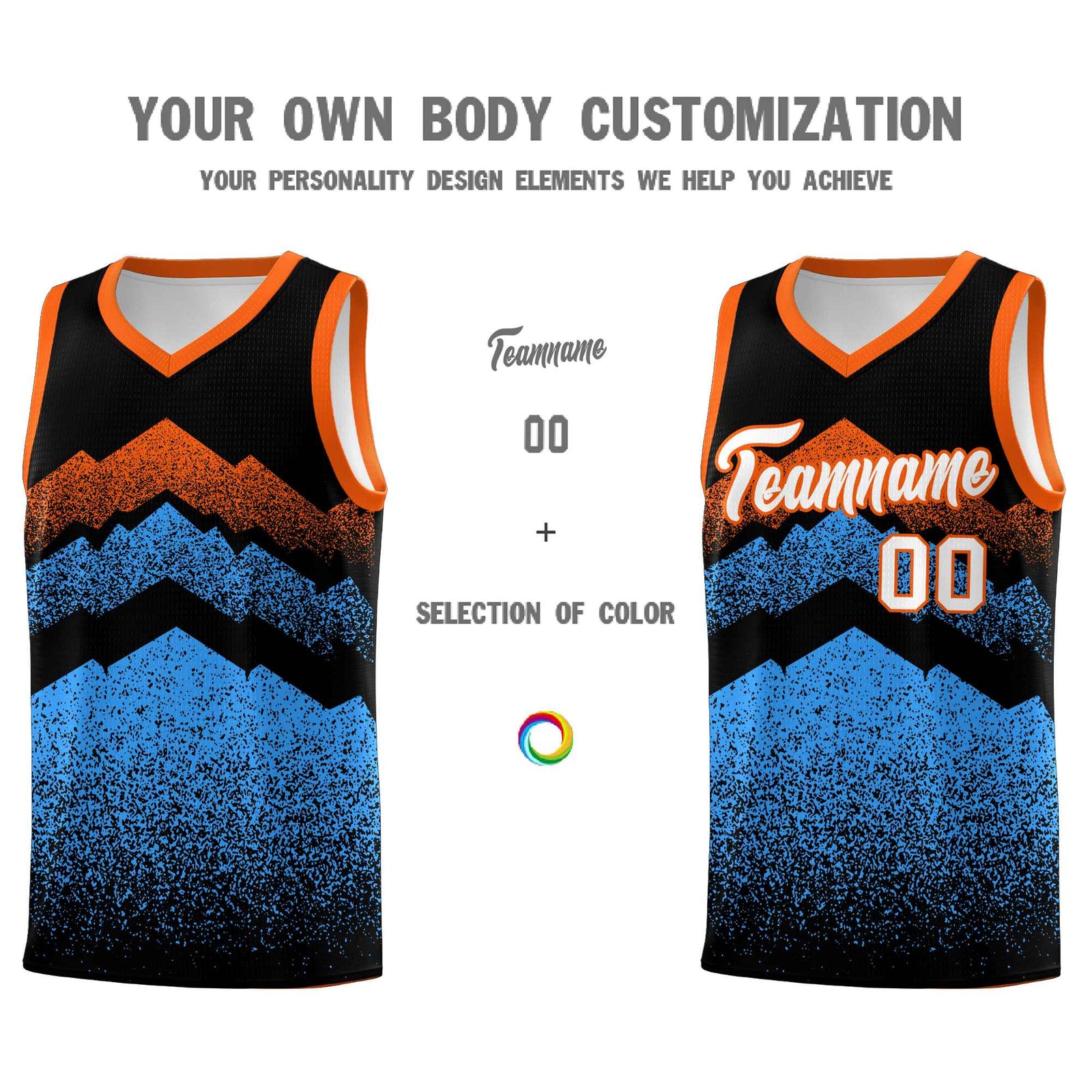 Personalized Youth Basketball Jerseys Black Powder Blue Gradient Mountain Design Uniforms