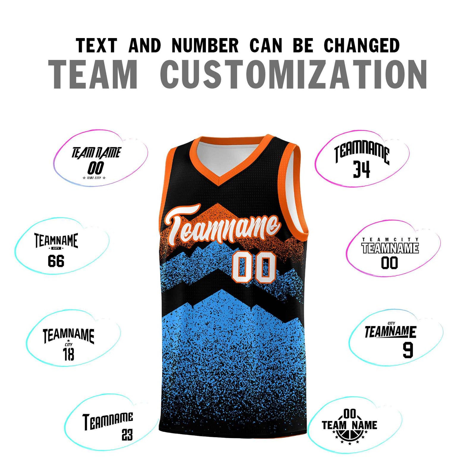 Personalized Youth Basketball Jerseys Black Powder Blue Gradient Mountain Design Uniforms