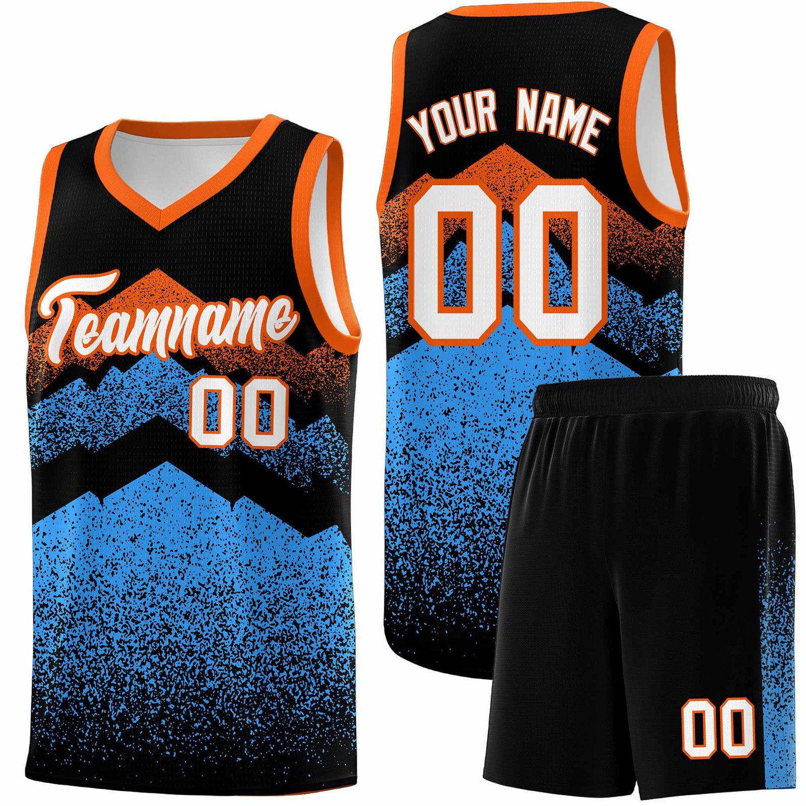 Personalized Youth Basketball Jerseys Black Powder Blue Gradient Mountain Design Uniforms