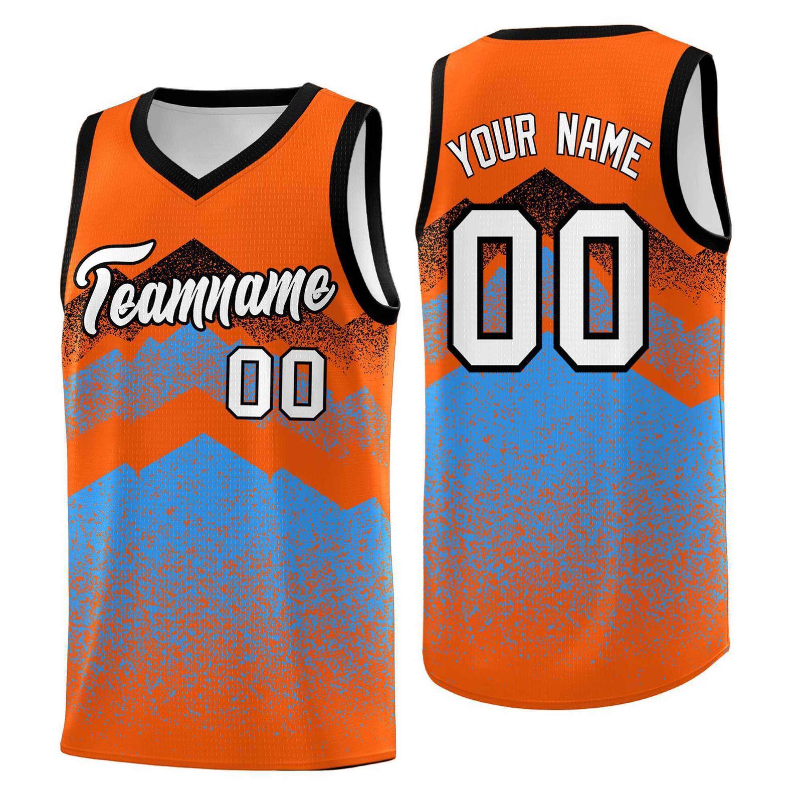 Custom Youth Basketball Jerseys Orange Powder Blue Gradient Mountain Design Uniforms