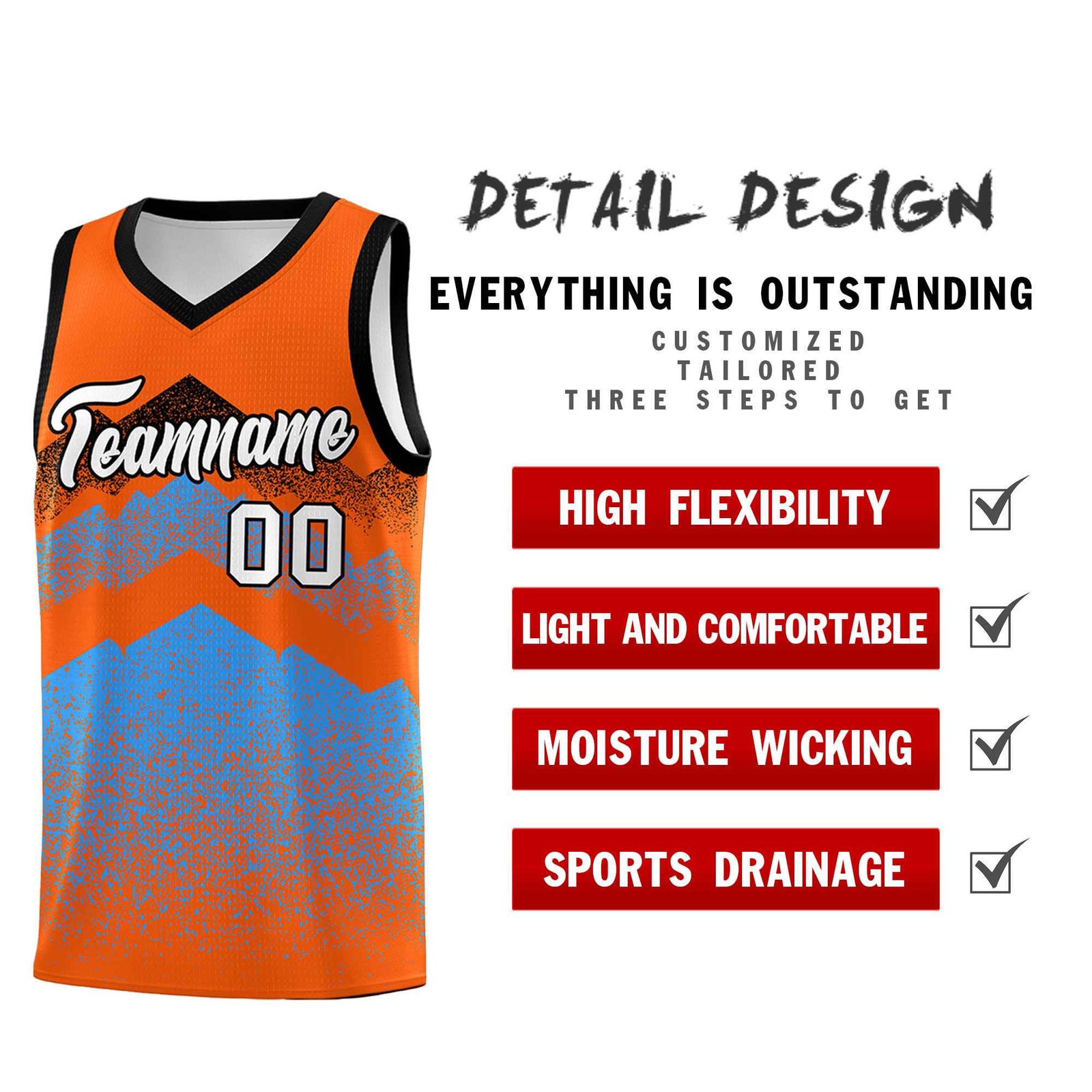 Custom Youth Basketball Jerseys Orange Powder Blue Gradient Mountain Design Uniforms