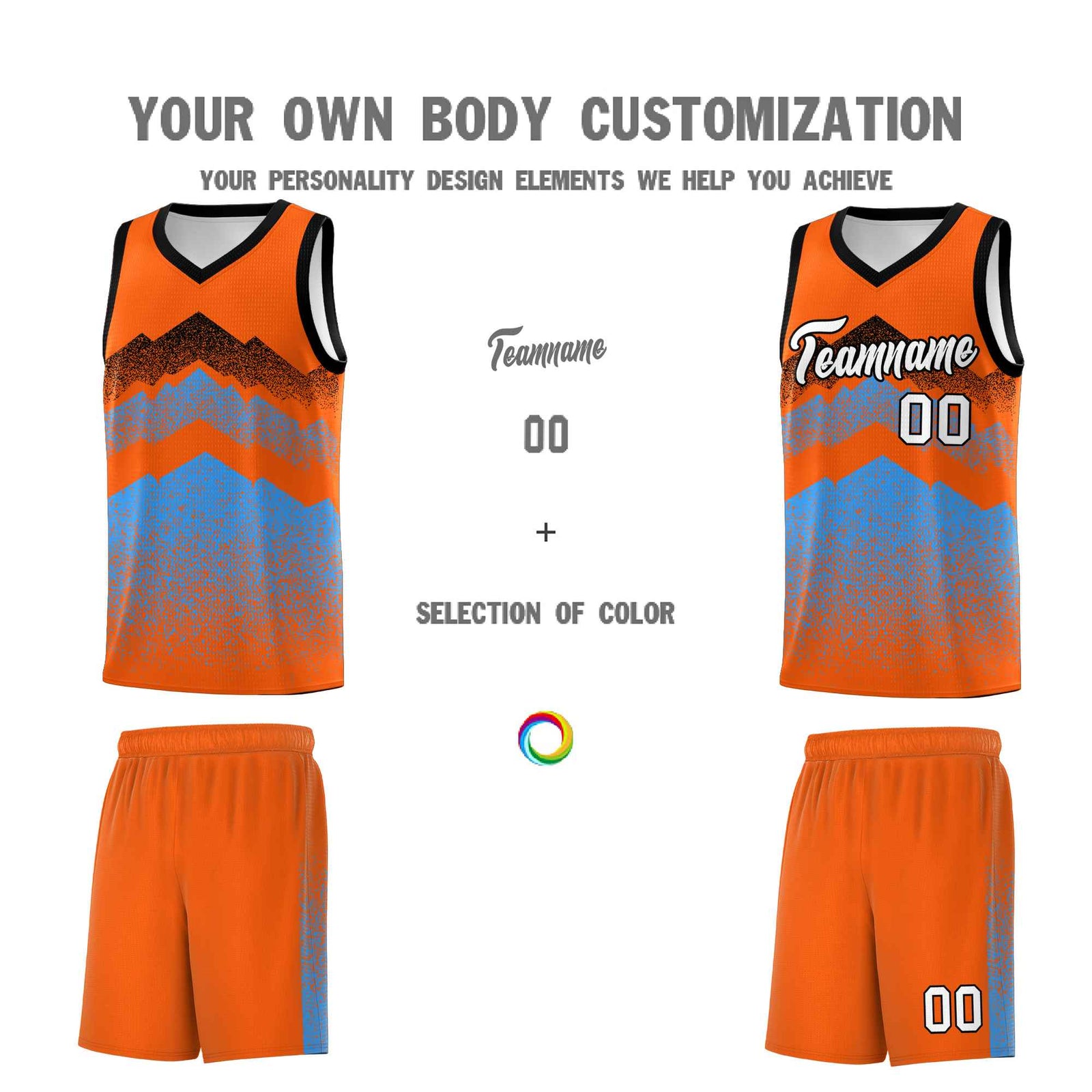Custom Youth Basketball Jerseys Orange Powder Blue Gradient Mountain Design Uniforms