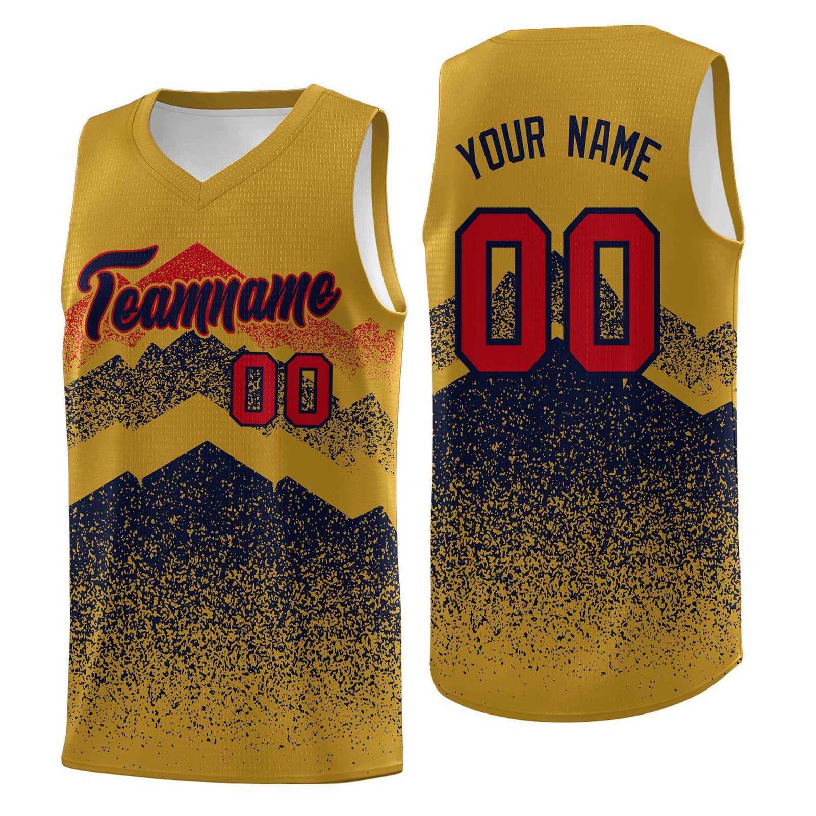 Personalized Youth Basketball Jerseys Old Gold Navy Gradient Mountain Design Uniforms