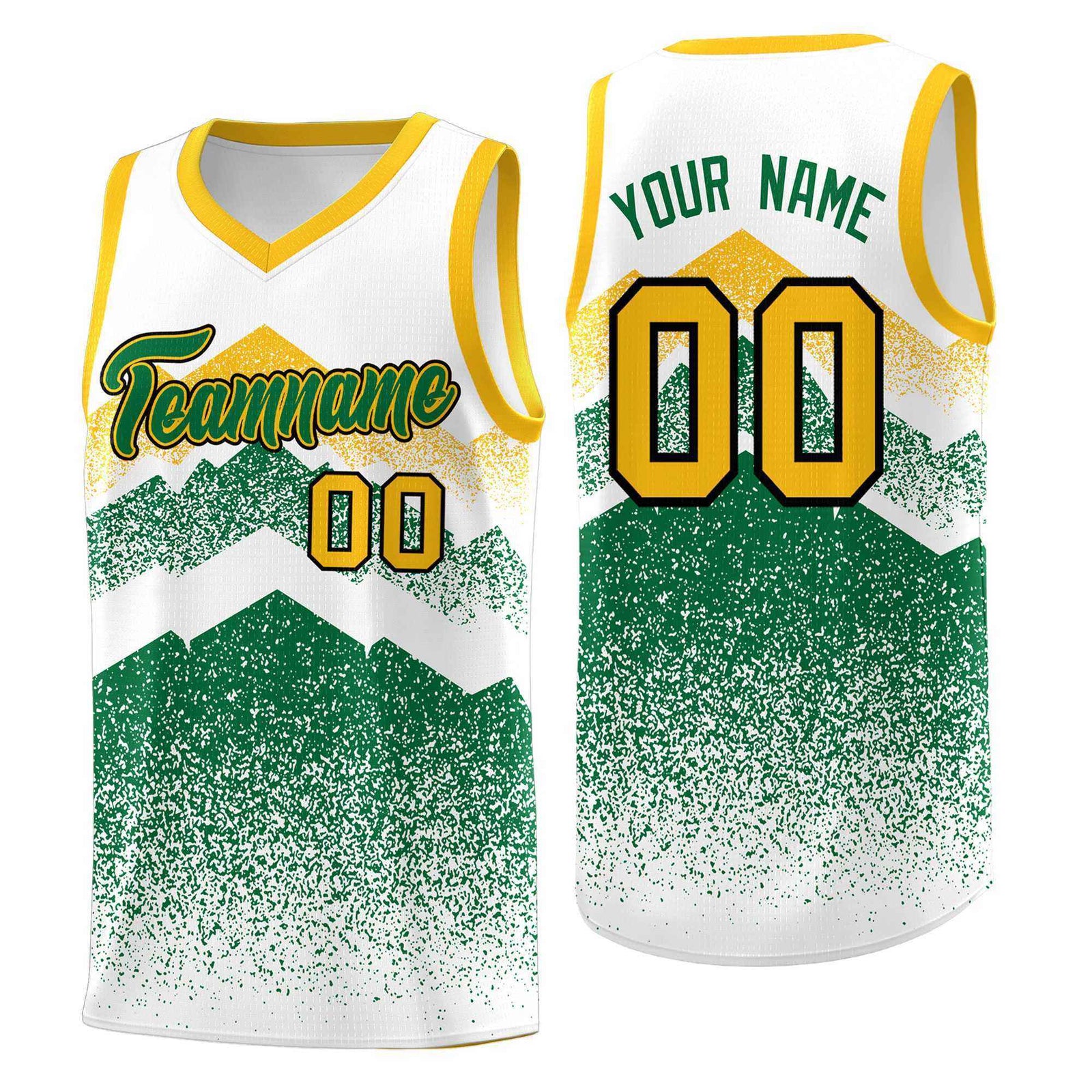 Personalized Youth Basketball Jerseys White Kelly Green Gradient Mountain Design Uniforms