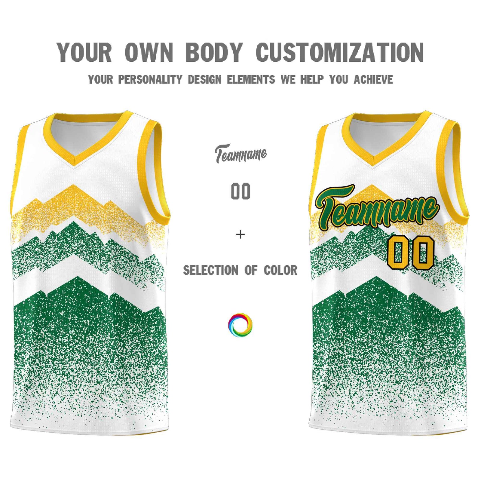 Personalized Youth Basketball Jerseys White Kelly Green Gradient Mountain Design Uniforms
