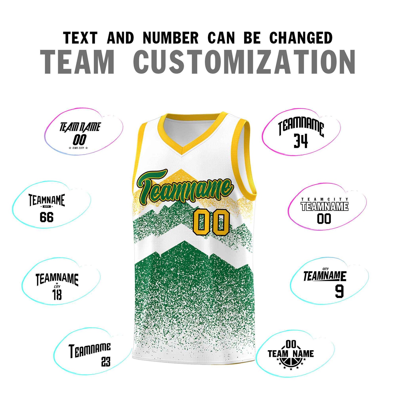 Personalized Youth Basketball Jerseys White Kelly Green Gradient Mountain Design Uniforms