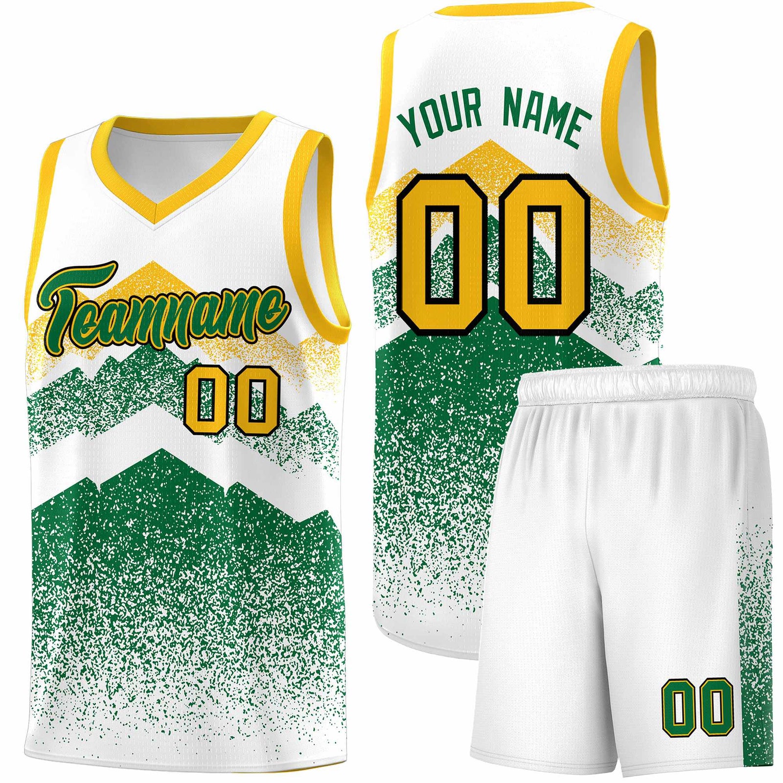 Personalized Youth Basketball Jerseys White Kelly Green Gradient Mountain Design Uniforms