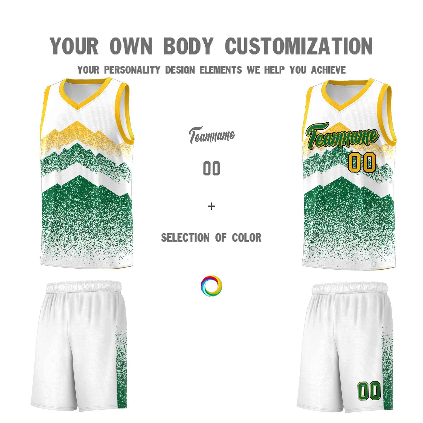 Personalized Youth Basketball Jerseys White Kelly Green Gradient Mountain Design Uniforms
