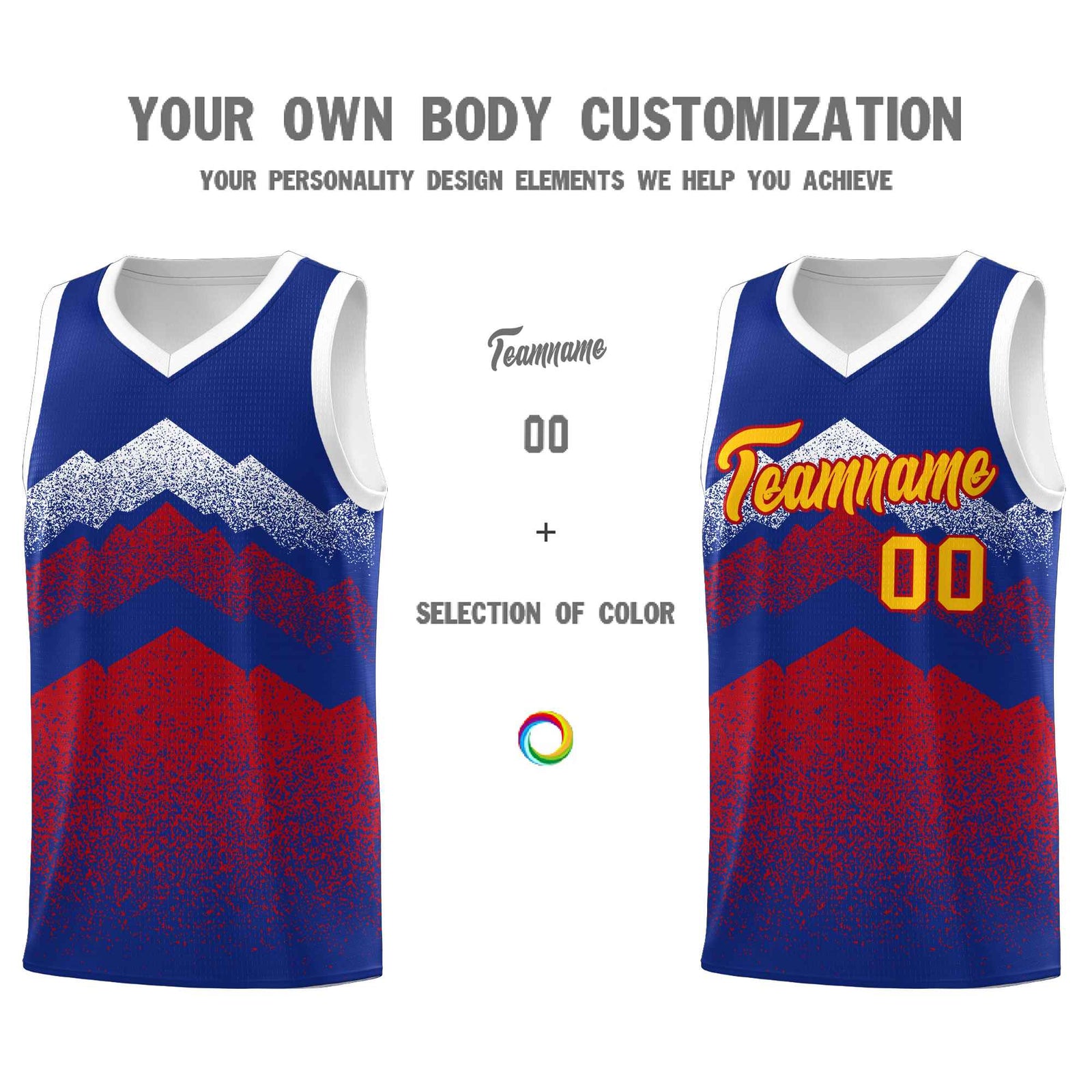 Personalized Youth Basketball Jerseys Royal Red Gradient Mountain Design Uniforms
