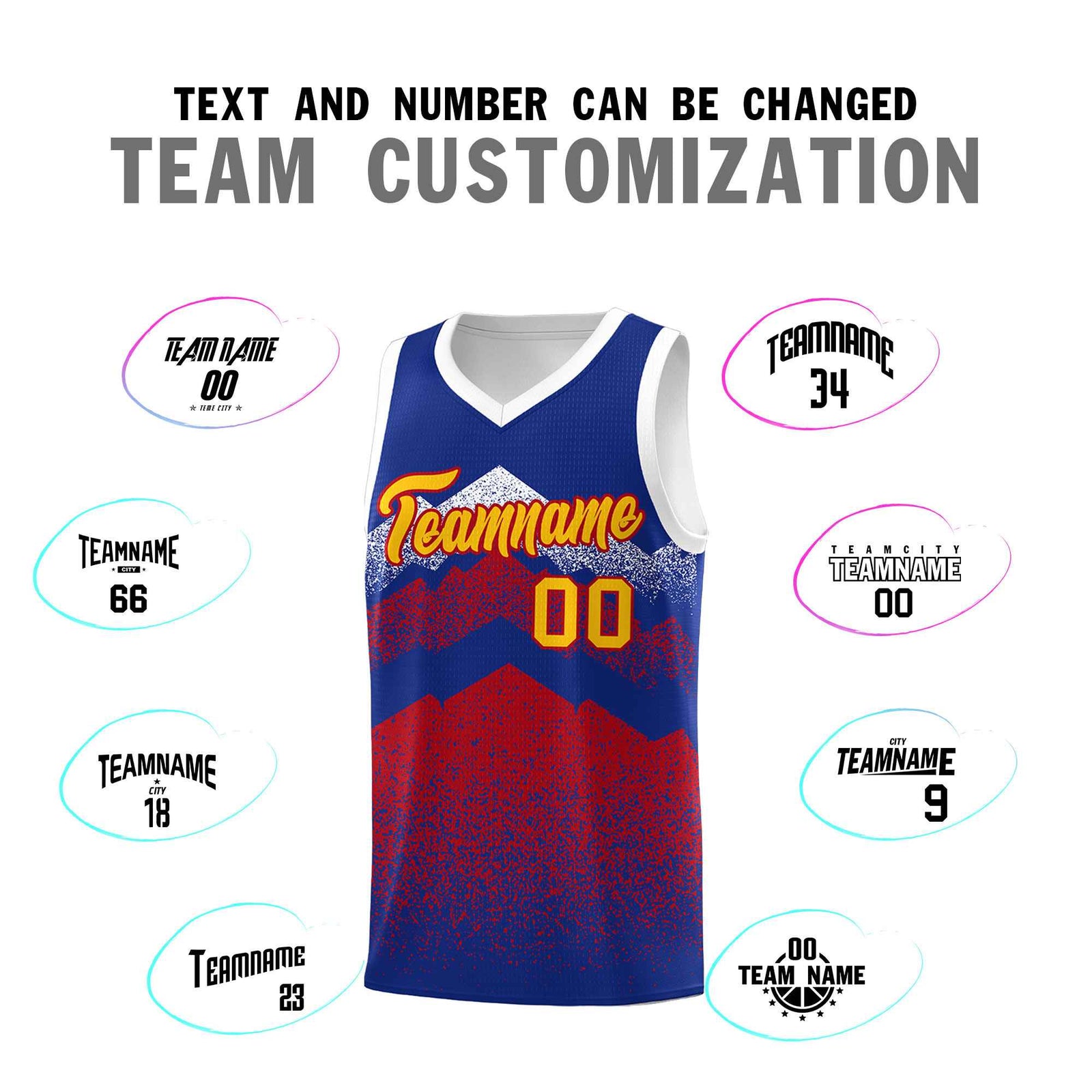 Personalized Youth Basketball Jerseys Royal Red Gradient Mountain Design Uniforms