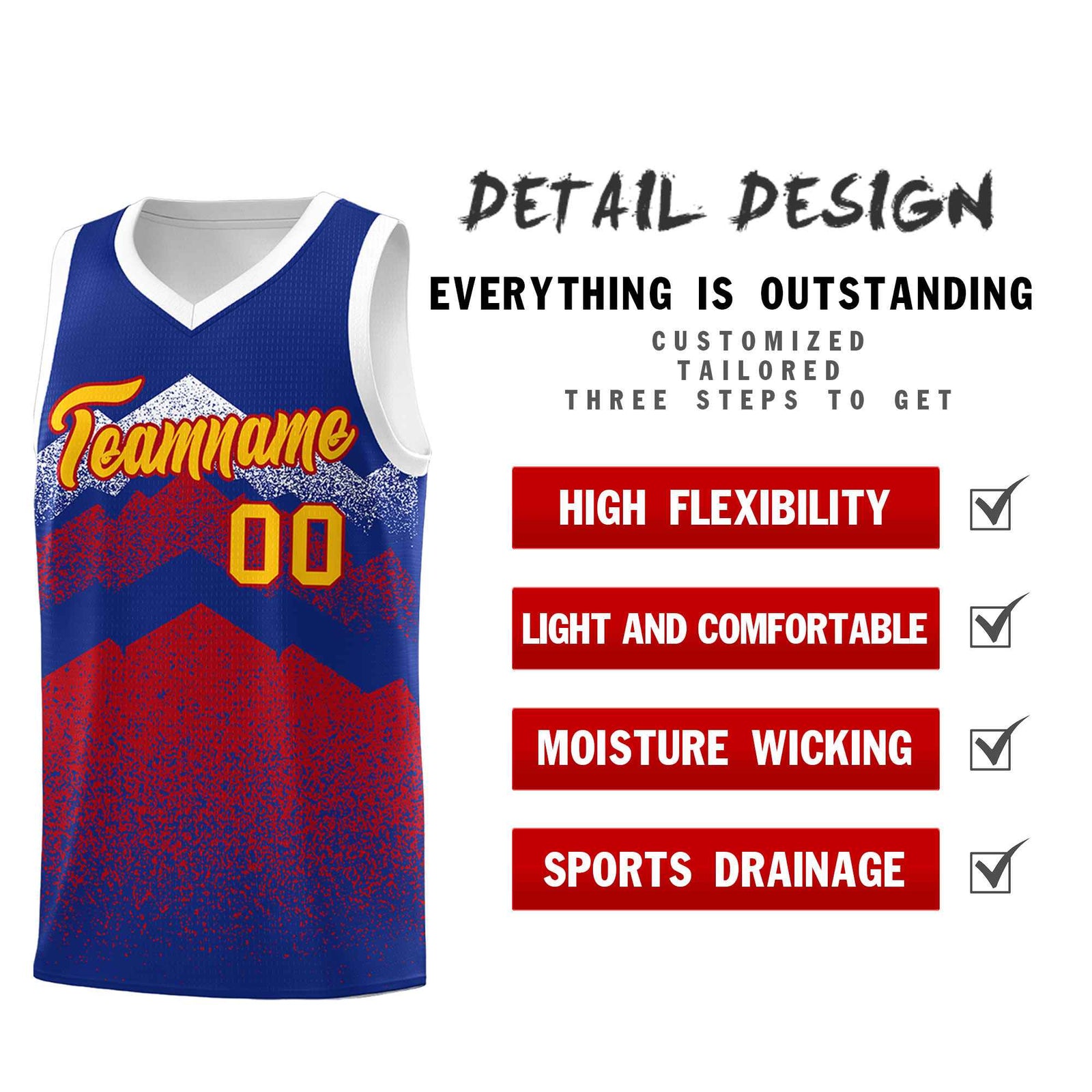 Personalized Youth Basketball Jerseys Royal Red Gradient Mountain Design Uniforms